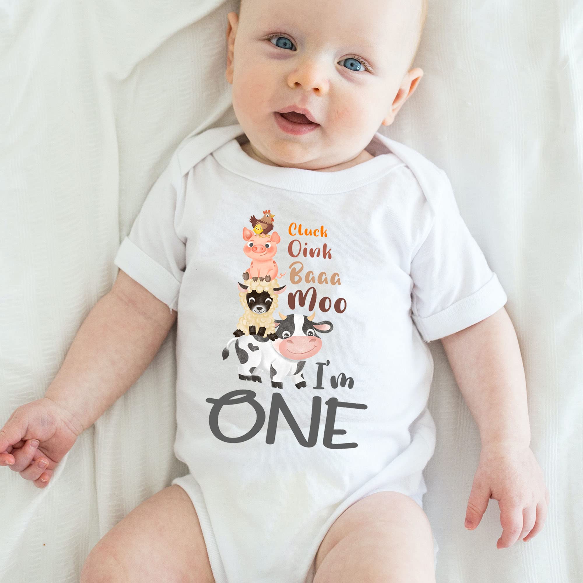 Farm Animals 1st Birthday Shirt - Cute 'I'm One' Outfit for Baby's First Birthday Party (12 Months) | Perfect for Farm-Themed Celebrations & Photo Shoots
