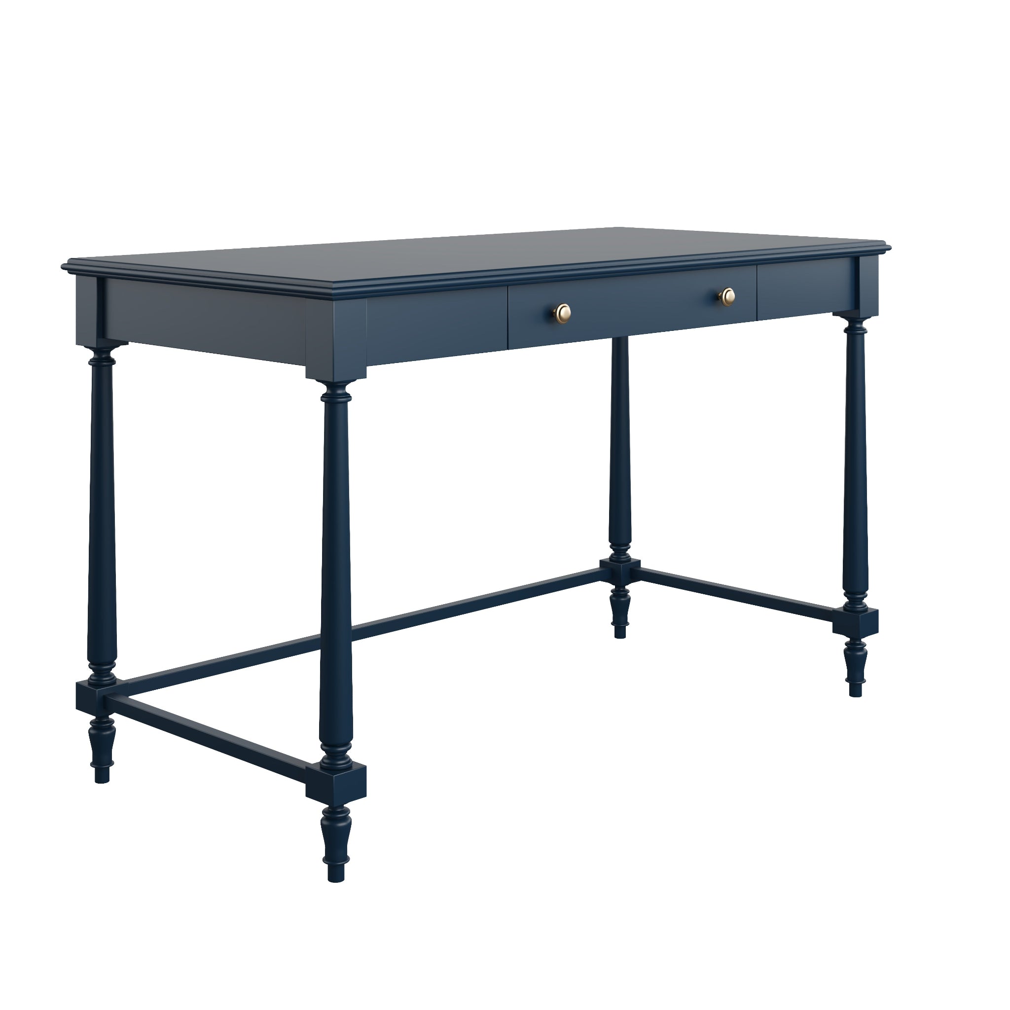 Handmade Custom Painted Wooden Two-Drawer Writing Desk with Turned Legs - Perfect for Home Office, Study Room & Dormitory Decor