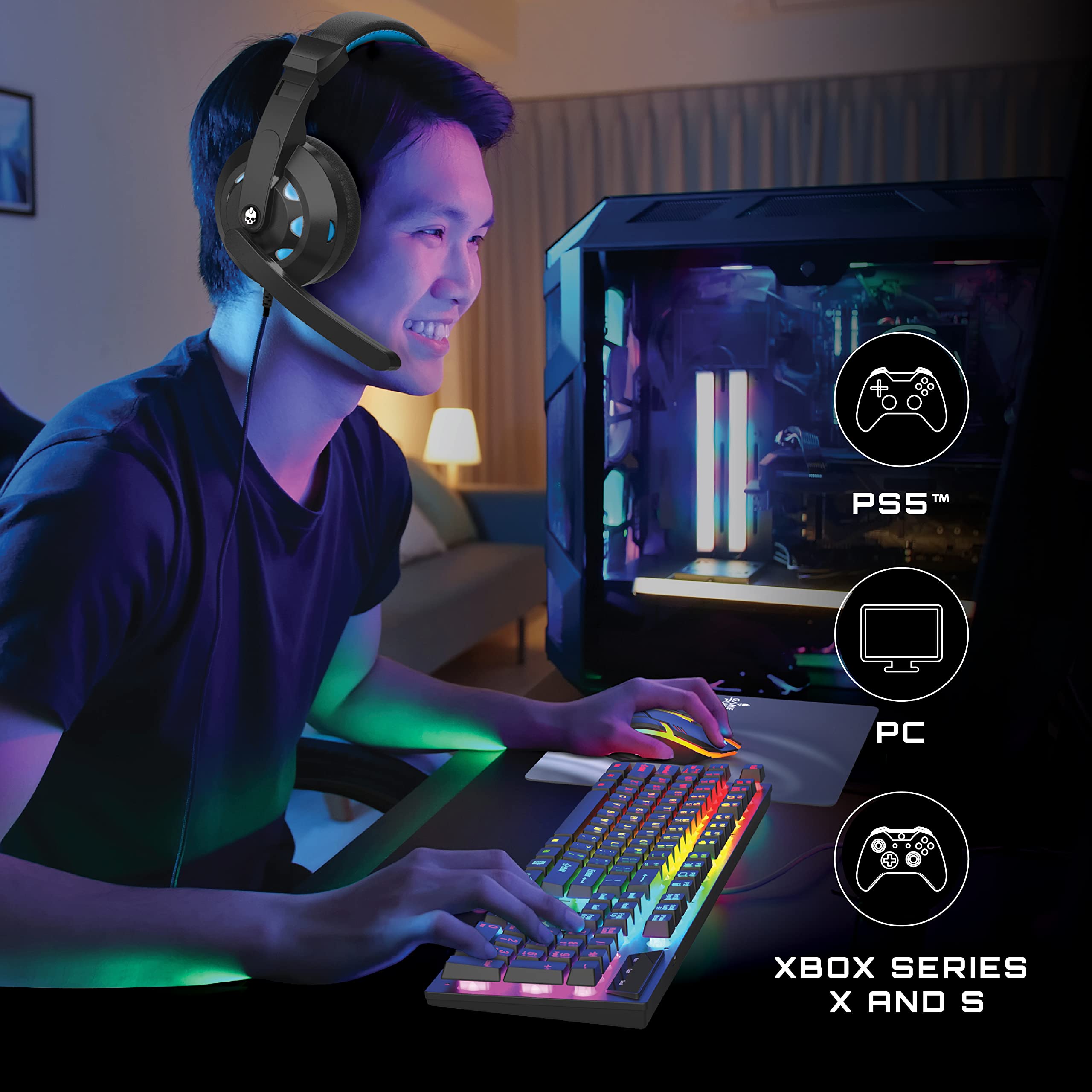 4-Piece Pro Gaming Accessories Bundle with LED Mouse, RGB Mousepad, Backlit Keyboard & Light-Up Headset | E-Sports Gaming Gear for PC, PS5, Xbox Series X/S | Perfect for Competitive Gaming, Streaming & Night Battles