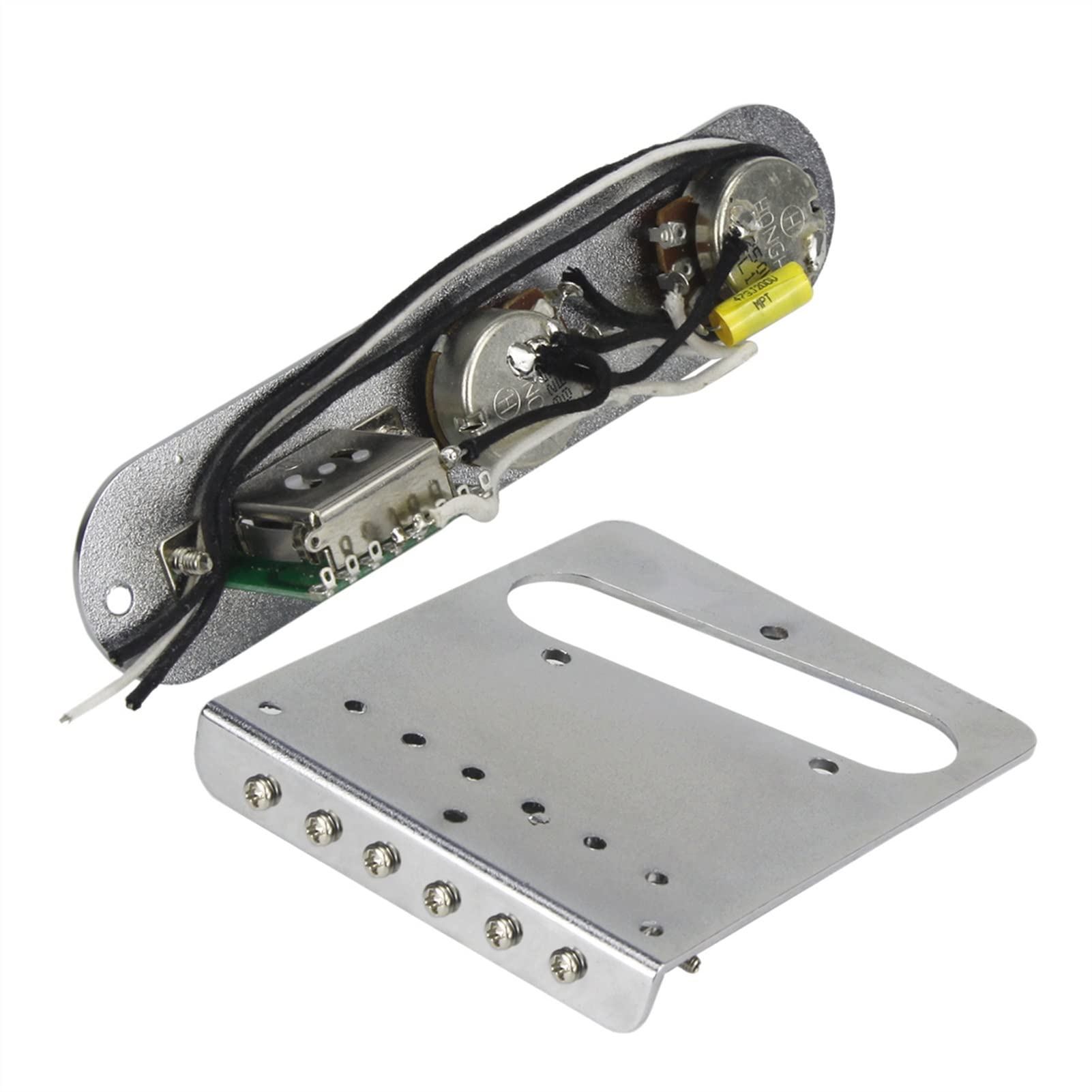 3 Way Wired Loaded Prewired Control Plate & Electric Guitar Bridge Set - Replacement Parts for TL Guitar Bridge | Perfect for DIY Guitar Repair & Upgrades
