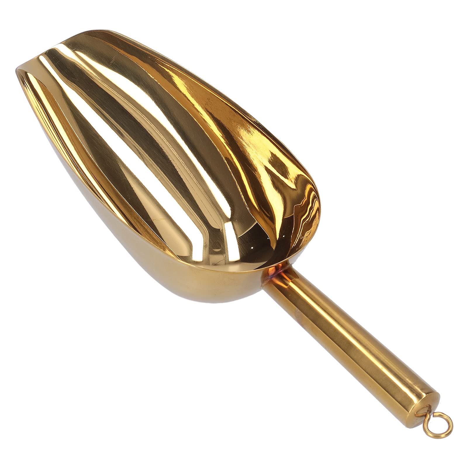 Premium Stainless Steel Ice Scoop - Heavy Duty Round Bottom Kitchen Tool for Ice Cream, Candy, Popcorn, Flour & More - Perfect for Home Bars, Restaurants & Cafes (Large, Gold)