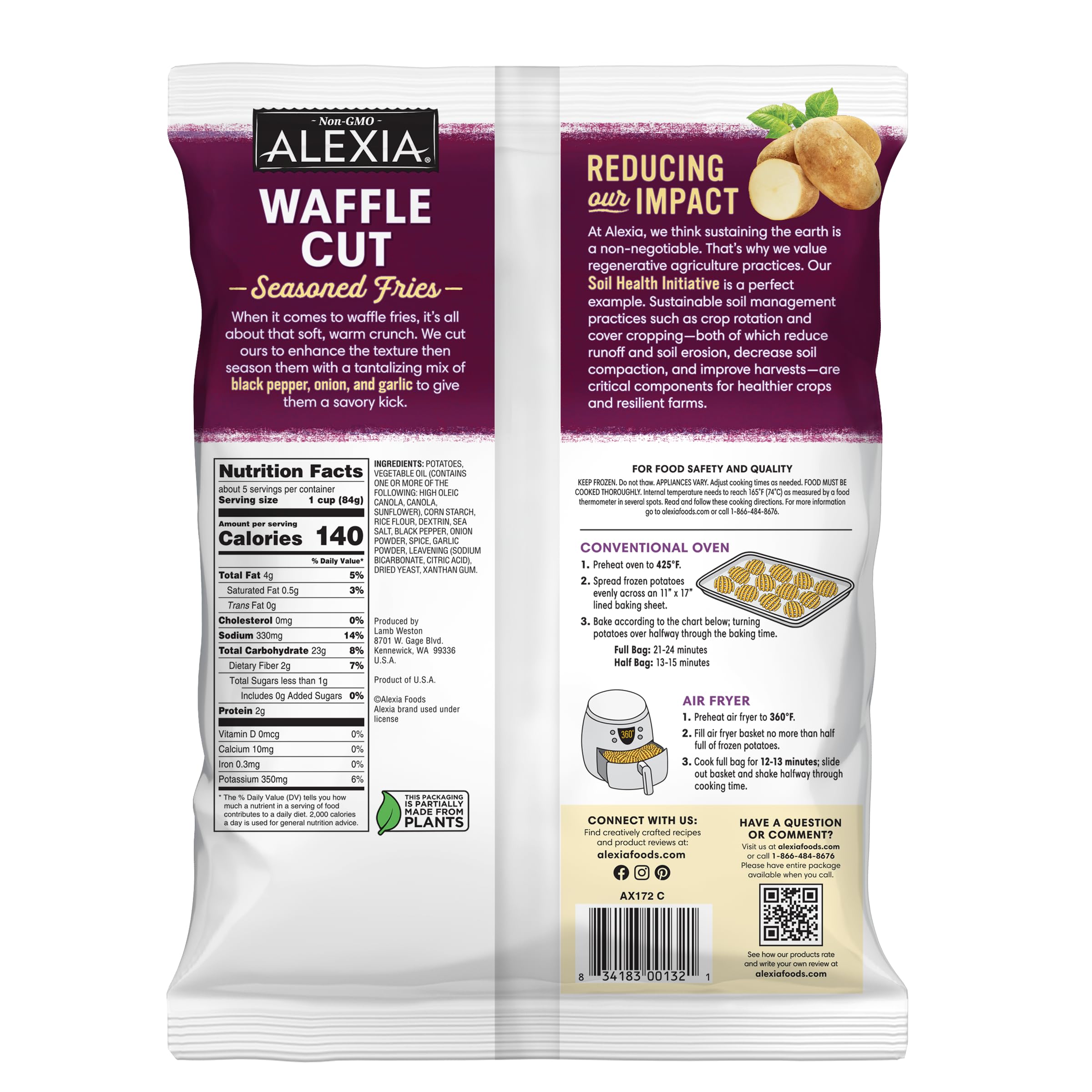Alexia Foods Seasoned Waffle Cut Fries - 15 oz | Crispy Frozen Potato Snacks for Air Fryer, Oven & Family Meals | Perfect for Parties, Game Nights & Quick Side Dishes
