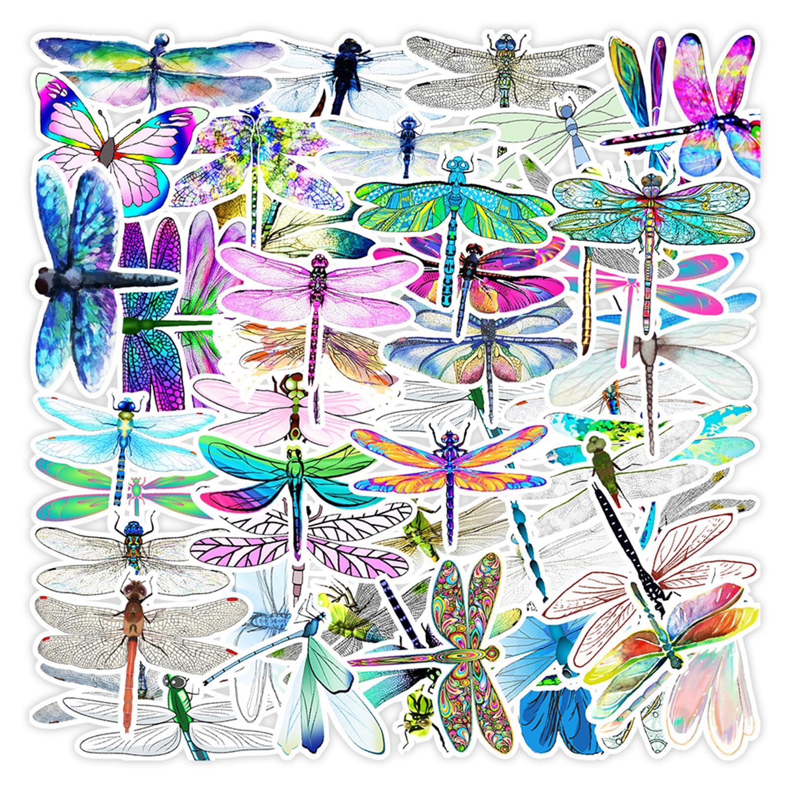 50 Pcs Waterproof Animal Stickers for Water Bottles, Laptop, Tablet, Luggage & Phone - Cute Vinyl Decals for Kids, Teens & Adults (Dragonfly Design) - Perfect for School, Office, Travel & DIY Crafts
