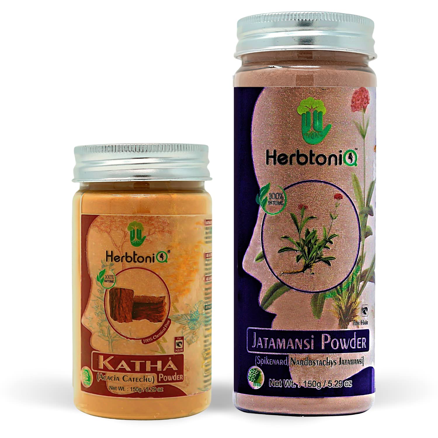 HerbtoniQ 100% Natural Katha & Jatamansi Powder for Dandruff Treatment, Frizzy Hair Control, Hair Repair & Intensive Care - 300g | Ayurvedic Scalp Treatment for Healthy Hair Growth at Home