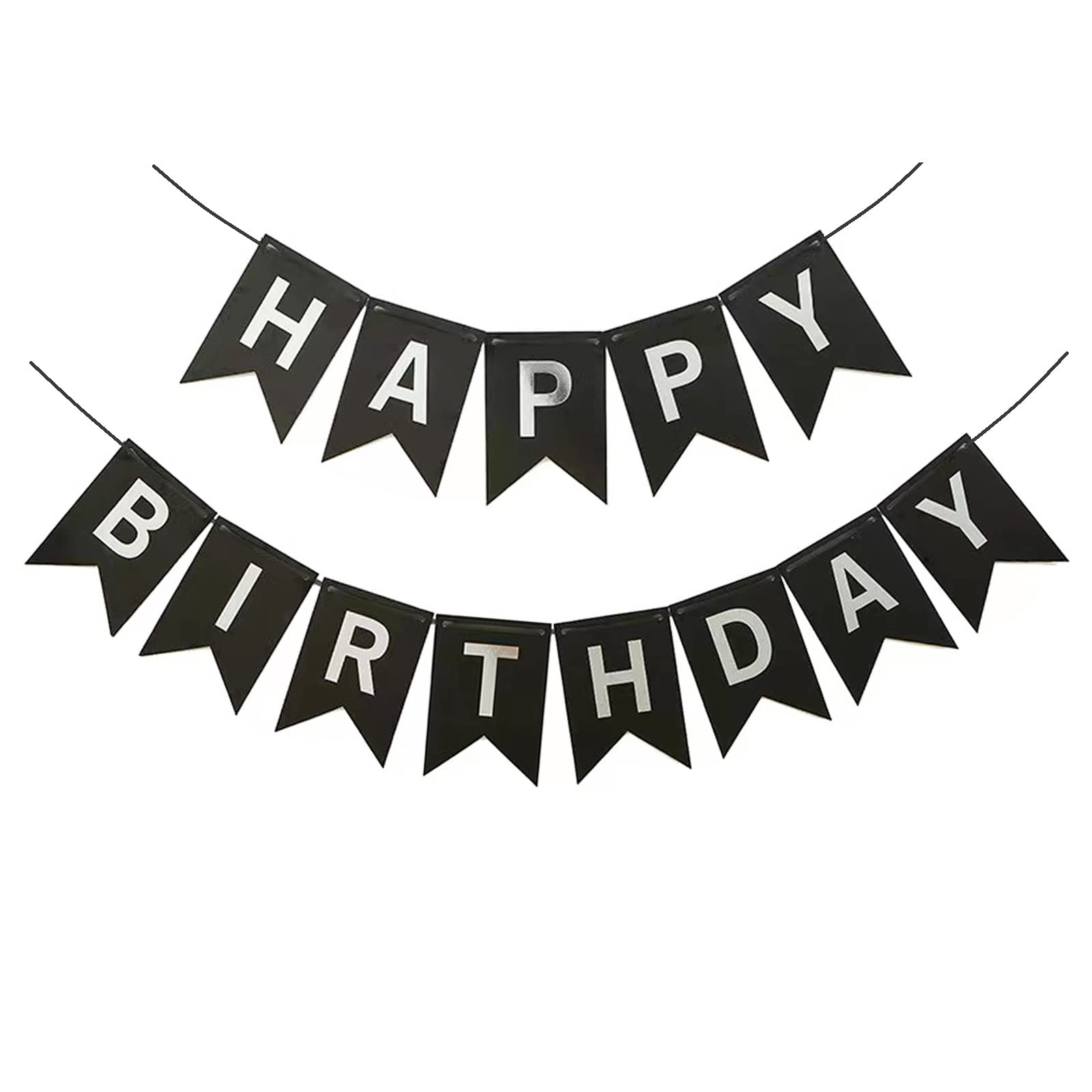 Runhiskii Black Happy Birthday Banner - Durable Birthday Sign with White Silver Letters for Party Decorations | Perfect for Indoor & Outdoor Birthday Celebrations, Baby Showers, Anniversaries