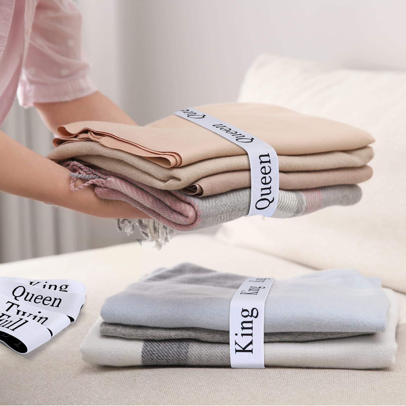Upgraded 8-Piece Bed Sheet Organizer Bands - Elastic Sheet Straps for King, Queen, Full & Twin Sizes - Linen Closet Storage Solution for Neat Sheet Organization - Perfect for Home, Apartment & Dorm Room Closet Organization