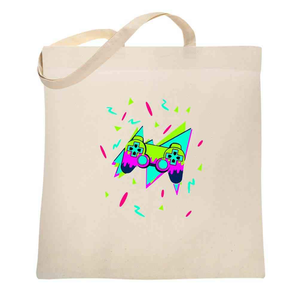 Retro Gaming Controller PS 90s Style Large Canvas Tote Bag for Women - Perfect for Gamers, Shopping & Everyday Use