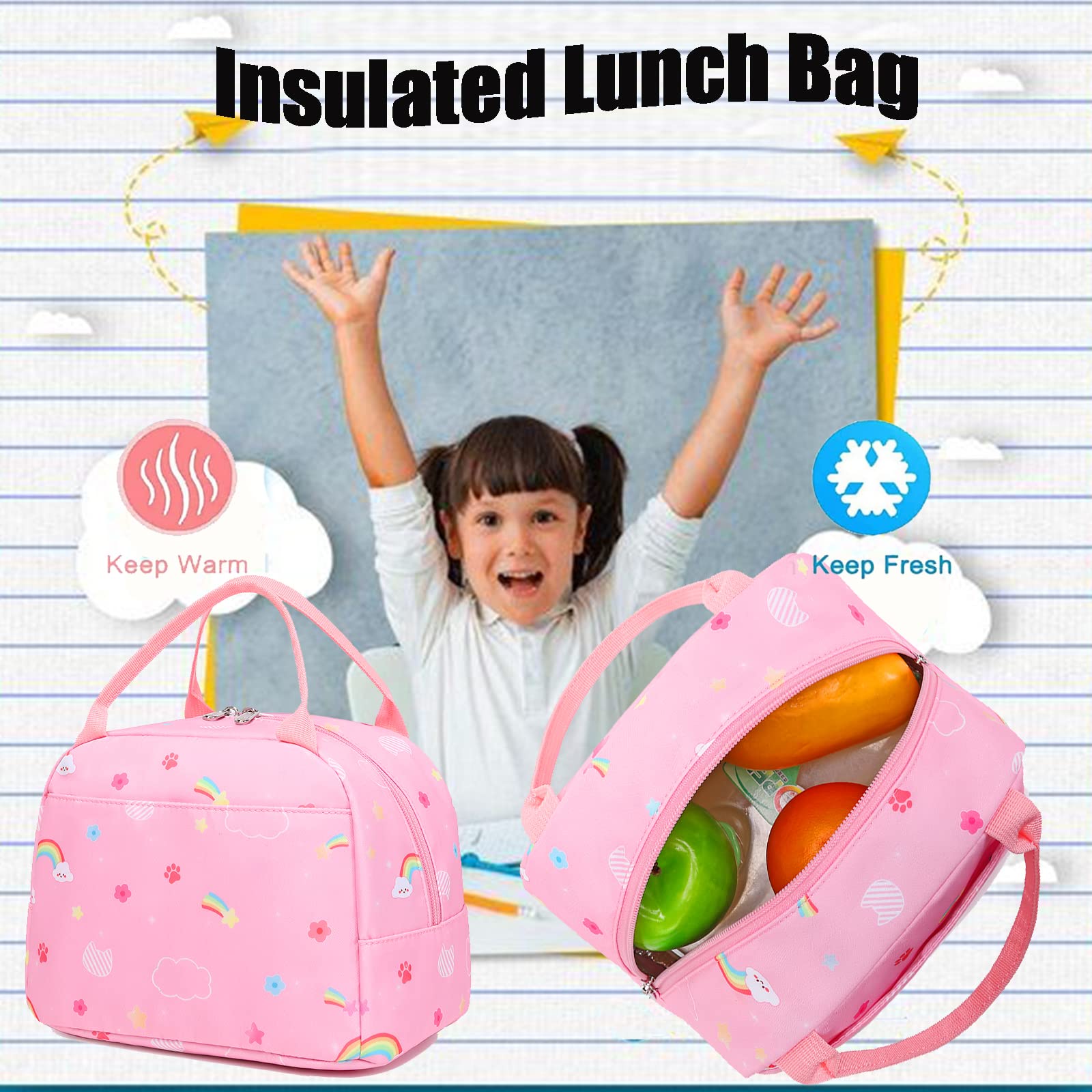 Girls' Elementary School Backpack with Insulated Lunch Box - Lightweight Bookbag for School, Travel & Daily Use | Durable Backpack for Kids Ages 5-10 | Water-Resistant & Ergonomic Design