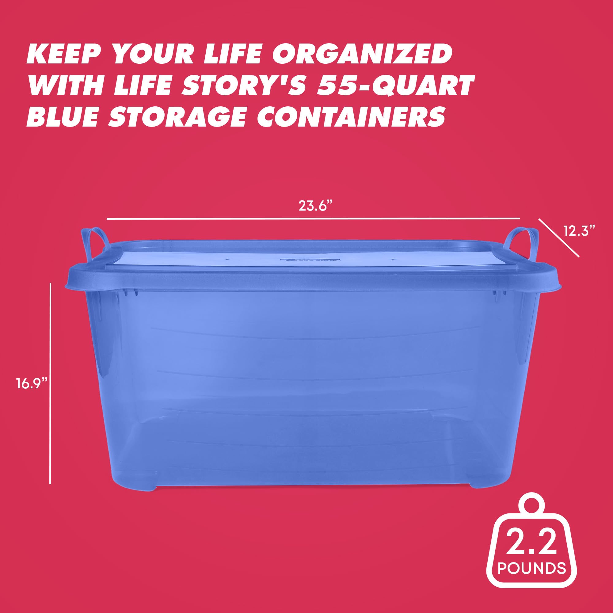 55 Quart Stackable Closet Storage Bins - 12 Pack Blue Organizer Boxes for Clothes, Shoes & Seasonal Items | Perfect for Bedroom, Closet & Garage Organization