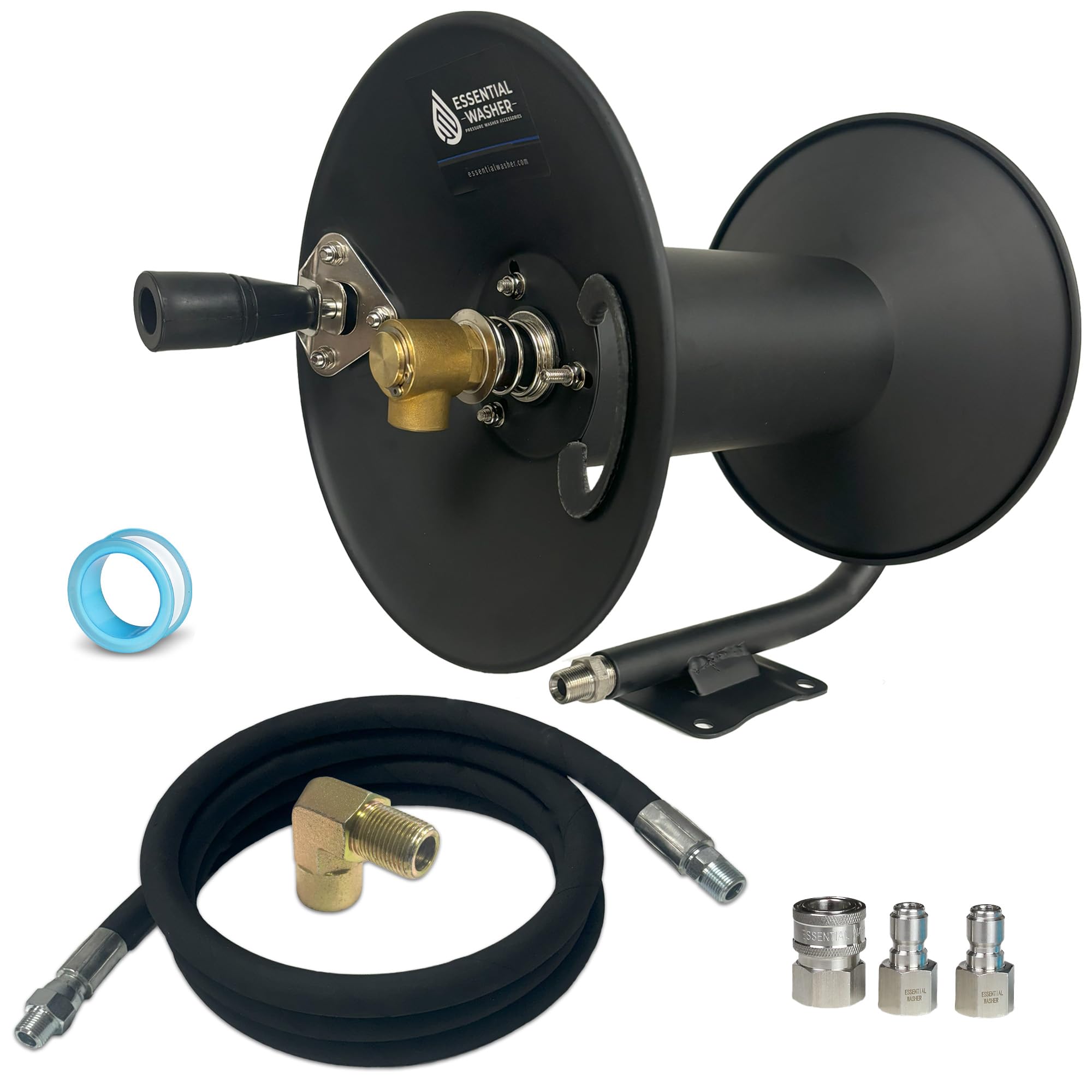 ESSENTIAL WASHER 100 FT Pressure Washer Hose Reel Kit - 4000 PSI Heavy Duty Power Washer Accessory for 3/8