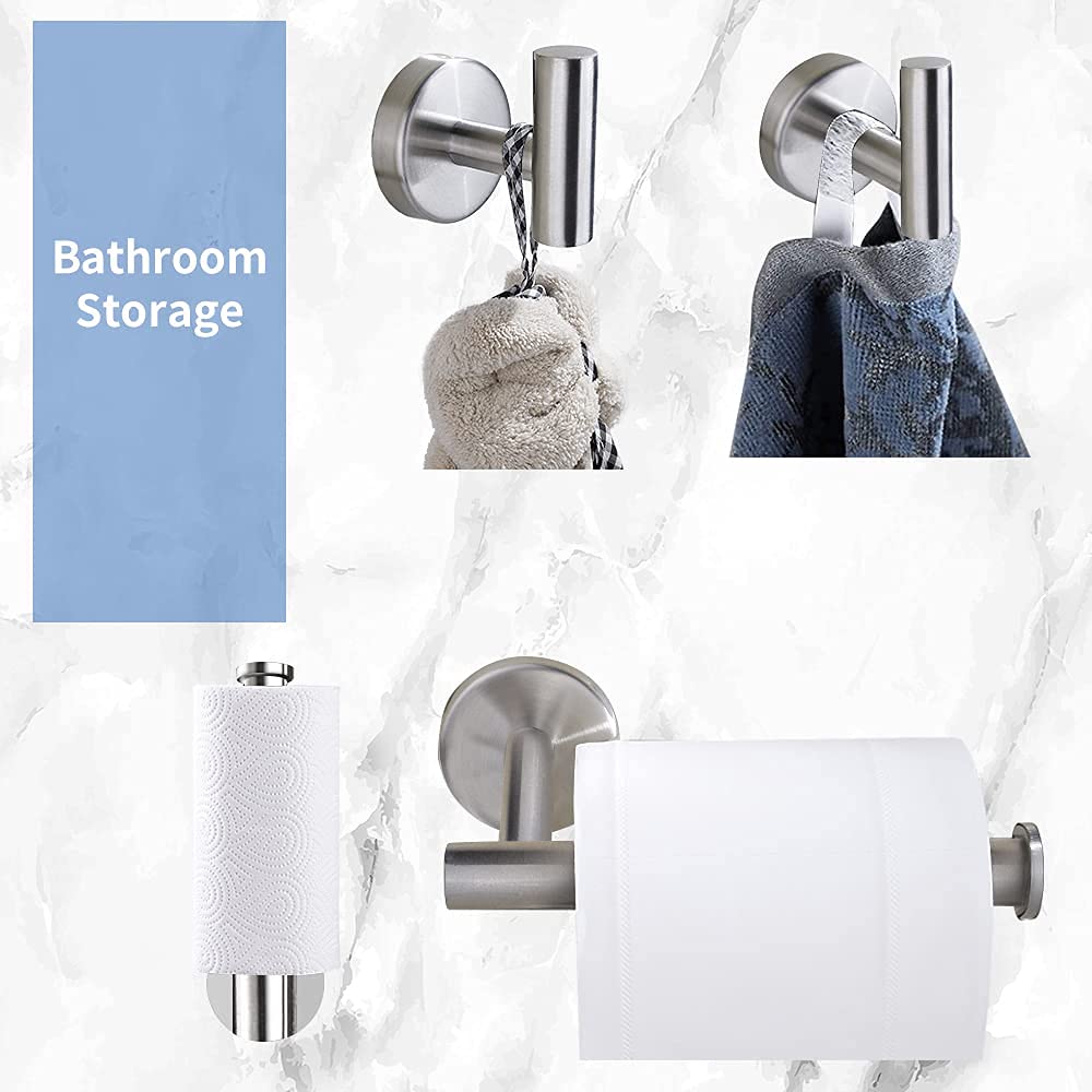 Premium 3-Piece SUS 304 Stainless Steel Bathroom Accessories Set - Wall Mounted Toilet Paper Holder & 2 Robe Hooks - Modern Bathroom Hardware for Home & Hotel Use
