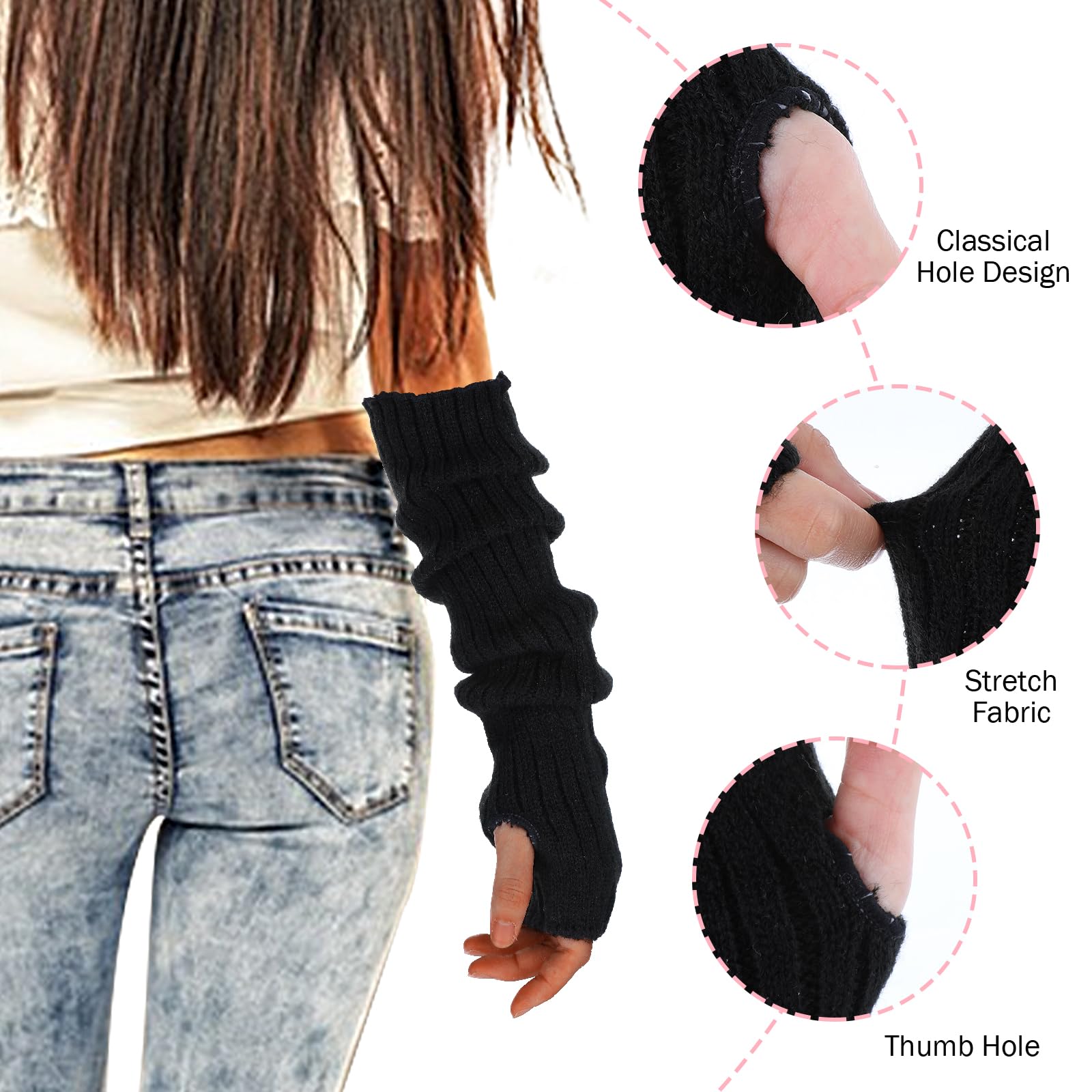 Y2K Cool Girls Fingerless Arm Warmers - Long Sleeve Knitted Harajuku Style Arm Covers for Women | Perfect for Winter Fashion, Cosplay, and Streetwear Outfits