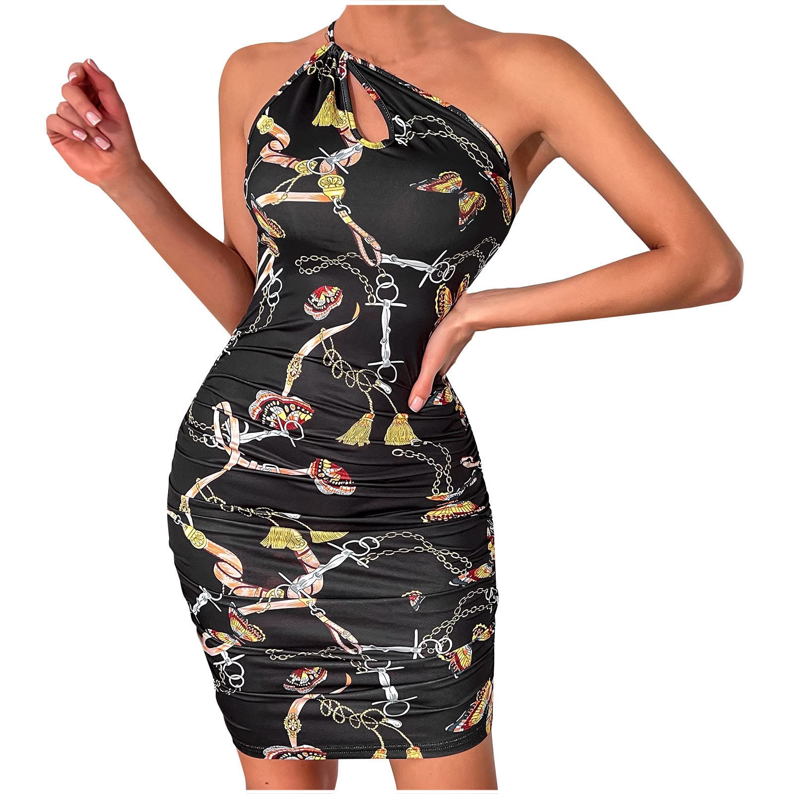 Sexy Women's Bodycon Midi Dress - One Shoulder Sleeveless Summer Maxi Dress for Beach Vacation, Party & Night Out | Perfect for Poolside, Cocktail Events & Date Nights