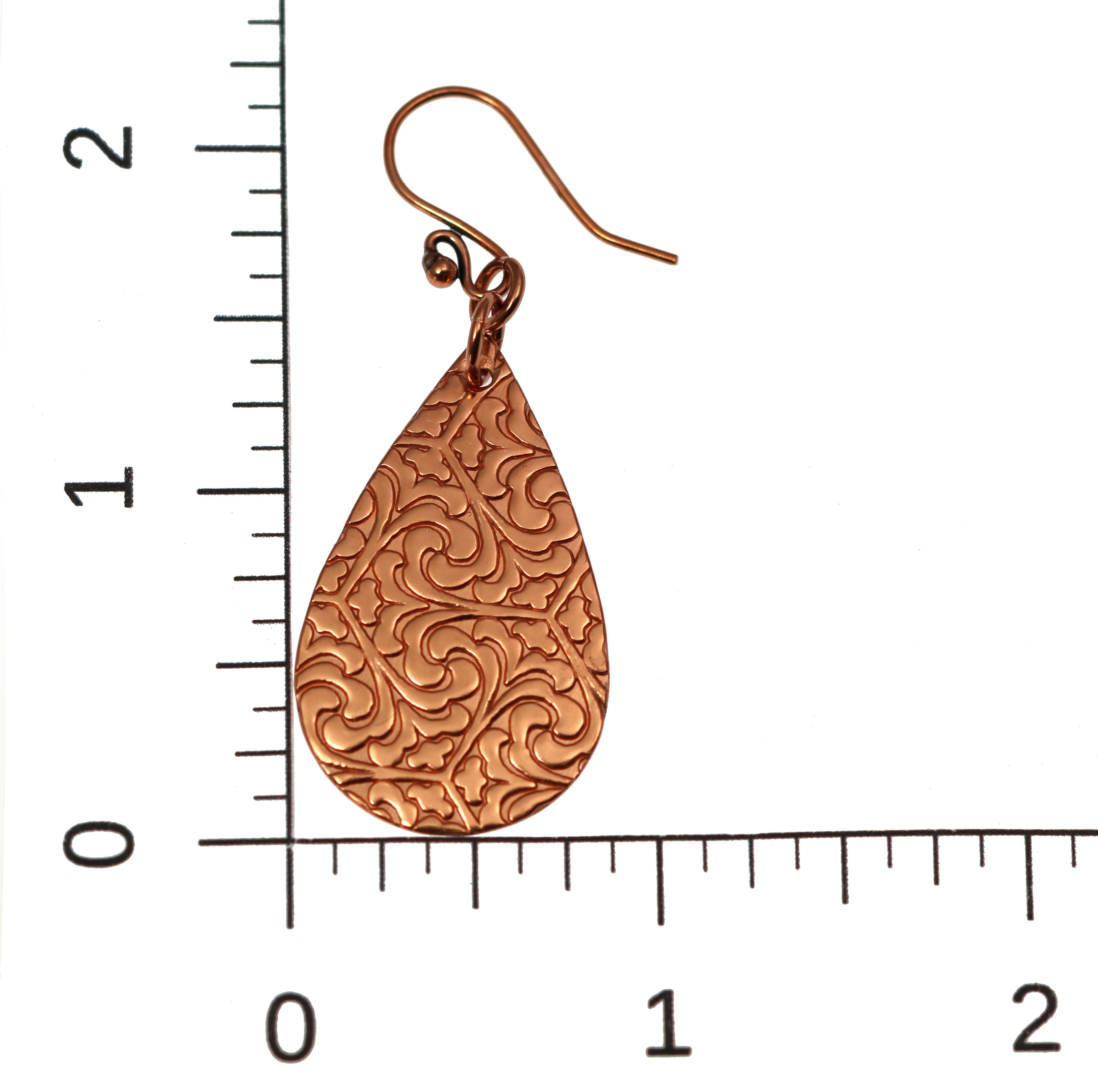 Exquisite Damask Embossed Small Copper Teardrop Earrings for Women - Vintage Boho Dangle Jewelry - Perfect for Weddings, Parties & Everyday Elegance