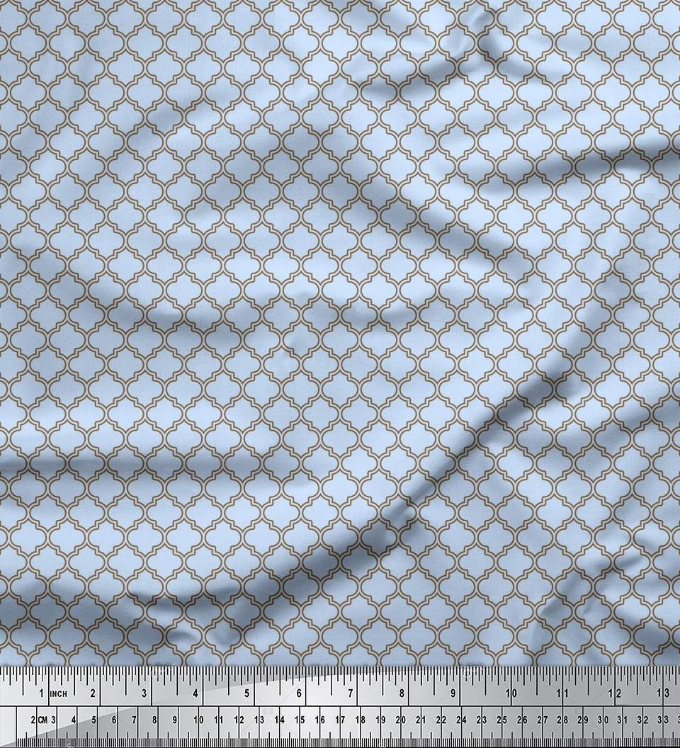 Soimoi Moss Georgette Blue Fabric by The Yard - 42 Inch Wide Quatrefoil Damask Pattern - Premium Printed Fabric for Dresses, Curtains & DIY Crafts - Stylish & Versatile Home Decor Material