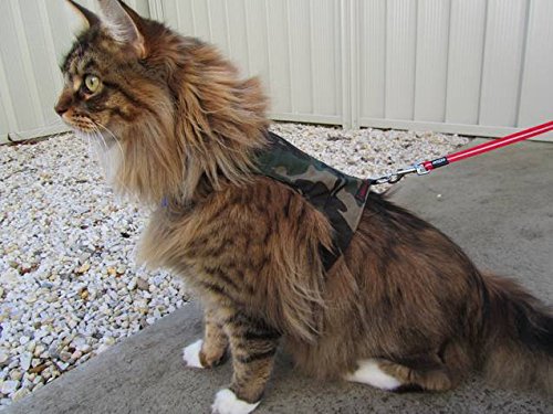 Mynwood Cat Jacket Harness - Green Combat Style Adjustable Pet Vest for Adult Cats - Perfect for Outdoor Adventures, Hiking & Safe Walks