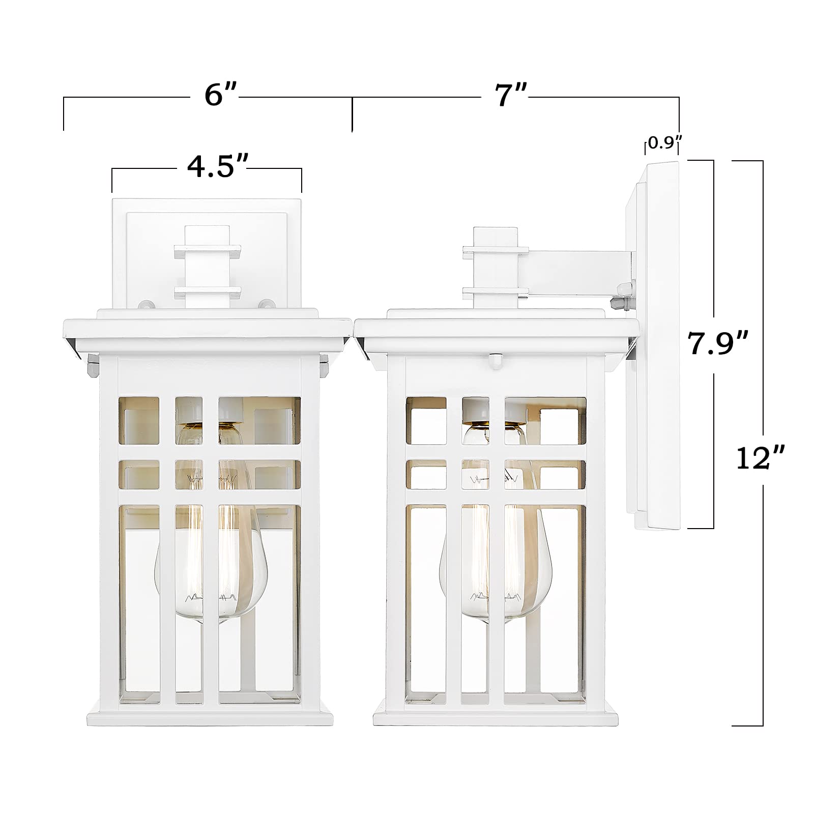 2 Pack Modern Outdoor Porch Lights - Die-Cast Aluminum Wall Mount Exterior Lights with Clear Glass Shade, White Finish (20068B1-2PK WH) - Perfect for House Entryway, Garden, Patio and Deck Lighting