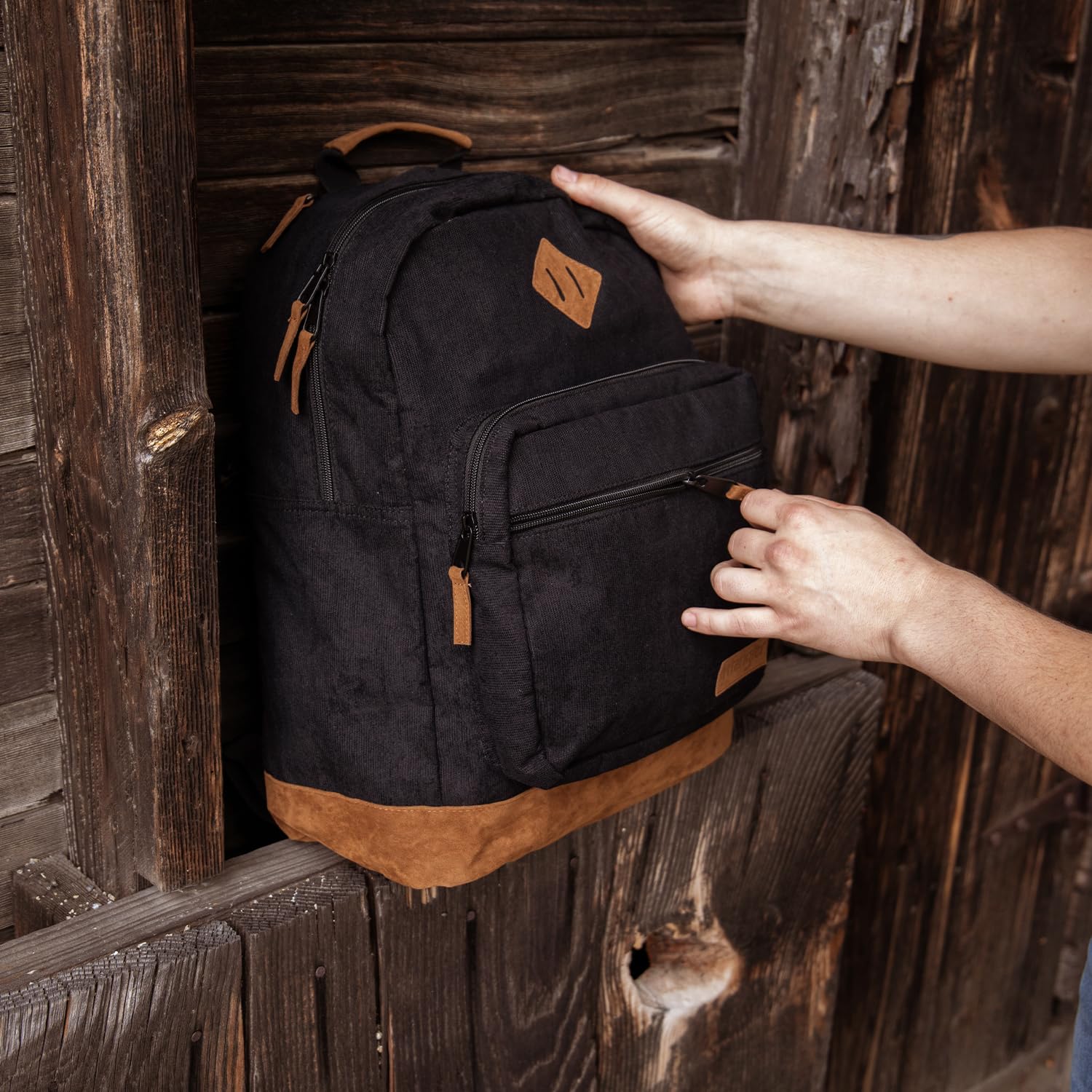 Wrangler Yellowstone Durable Travel Backpack - Water Resistant Daypack with Padded Laptop Compartment & Classic Logo (Black Corduroy) - Perfect for Hiking, Commuting & College Campus Use