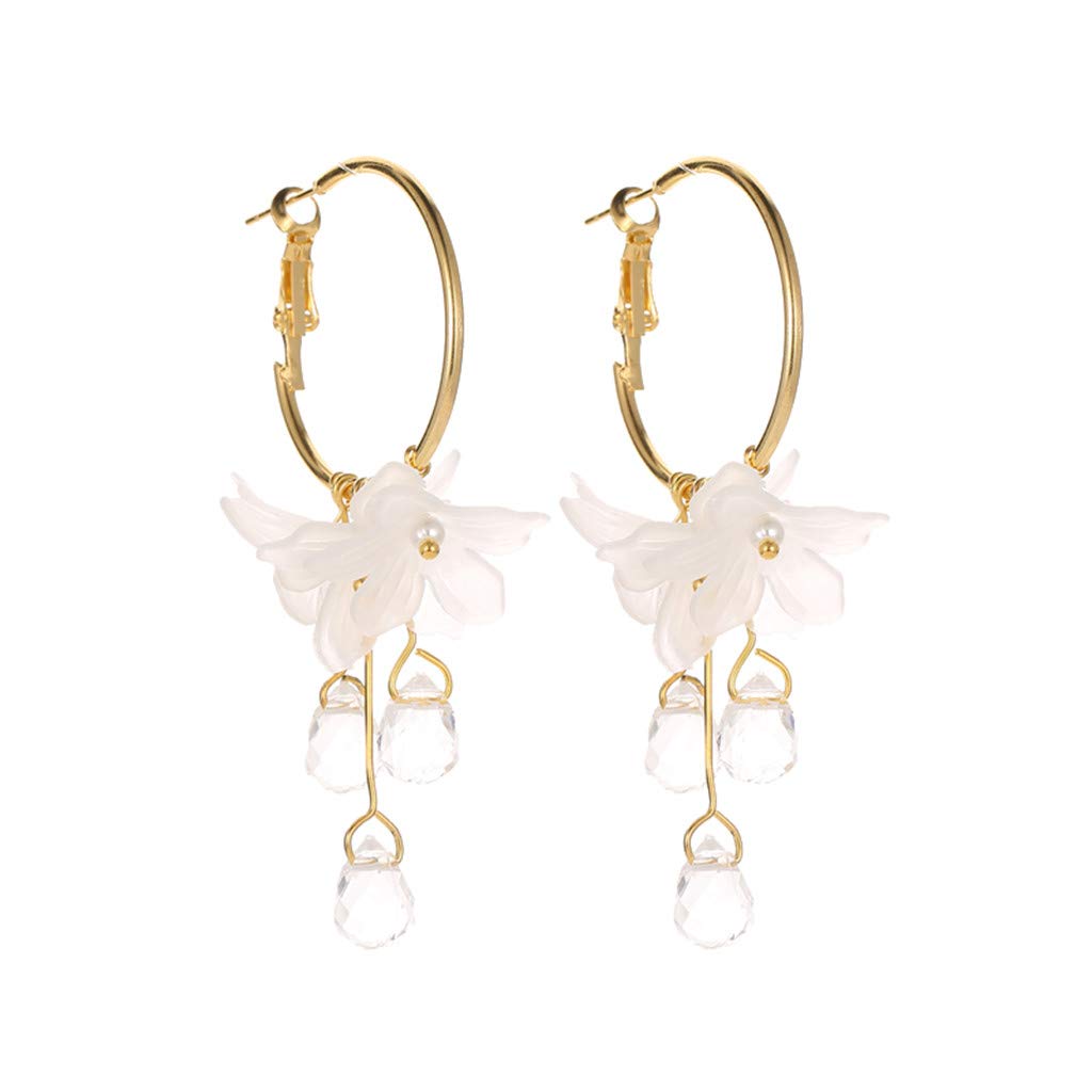 Elegant White Flower Crystal Stud Earrings for Women - Gold Metal Jewelry with Leopard Pendant - Perfect for Parties, Weddings & Daily Wear