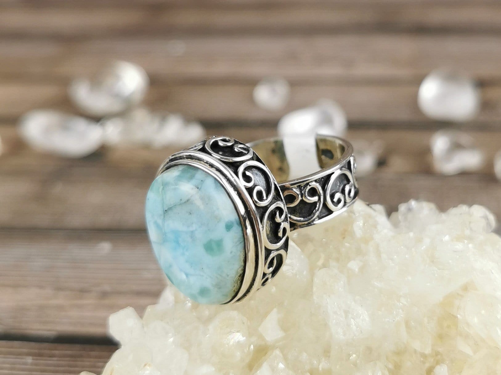Chunky Larimar Ring for Women Size 8 - Handmade Blue Gemstone Jewelry - Perfect for Boho Fashion, Beach Wedding & Everyday Wear