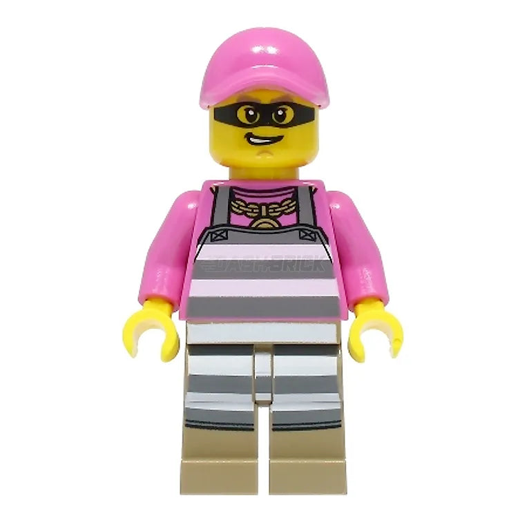 LEGO Minifigure - Pink Crook Male with Apron & Mask | Perfect for City Themed LEGO Sets & DIY Creations | Great for Collectors, Displays & Play Scenes