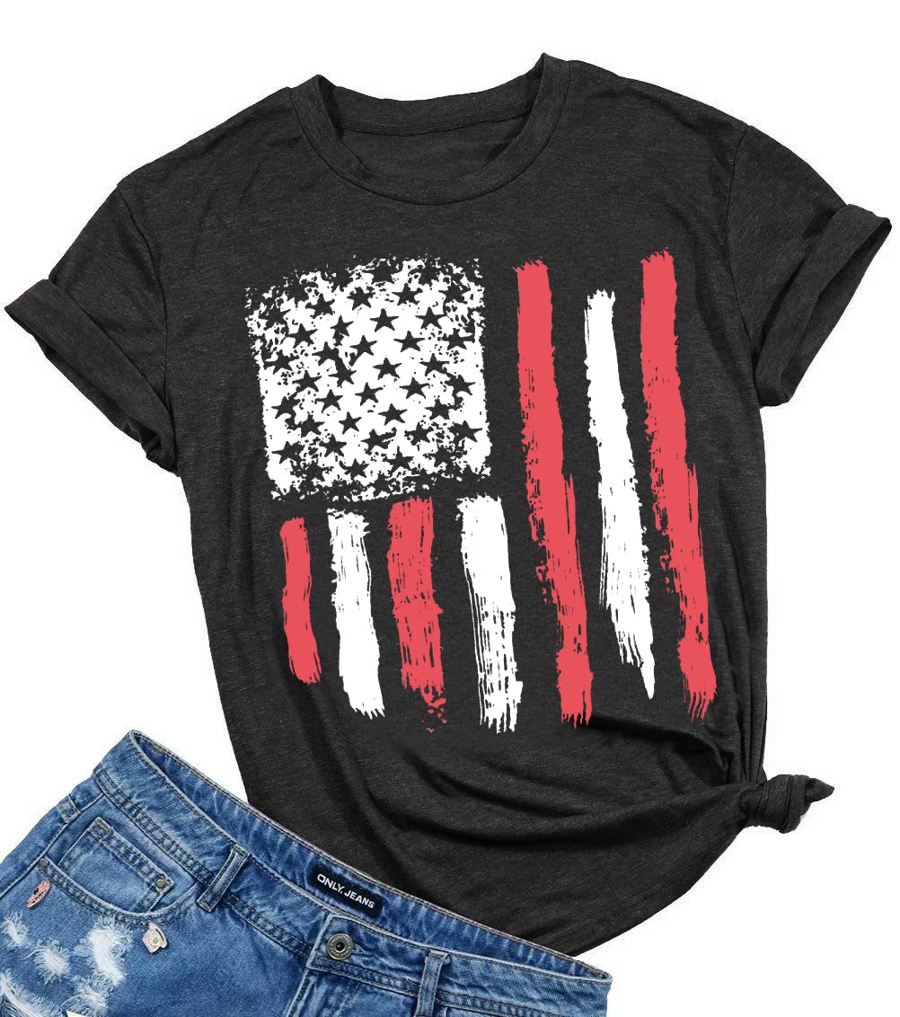 Patriotic American Flag T-Shirts for Women - 4th of July Independence Day Shirts - Comfortable Cotton Tees for Summer BBQ, Beach Outings & Firework Celebrations
