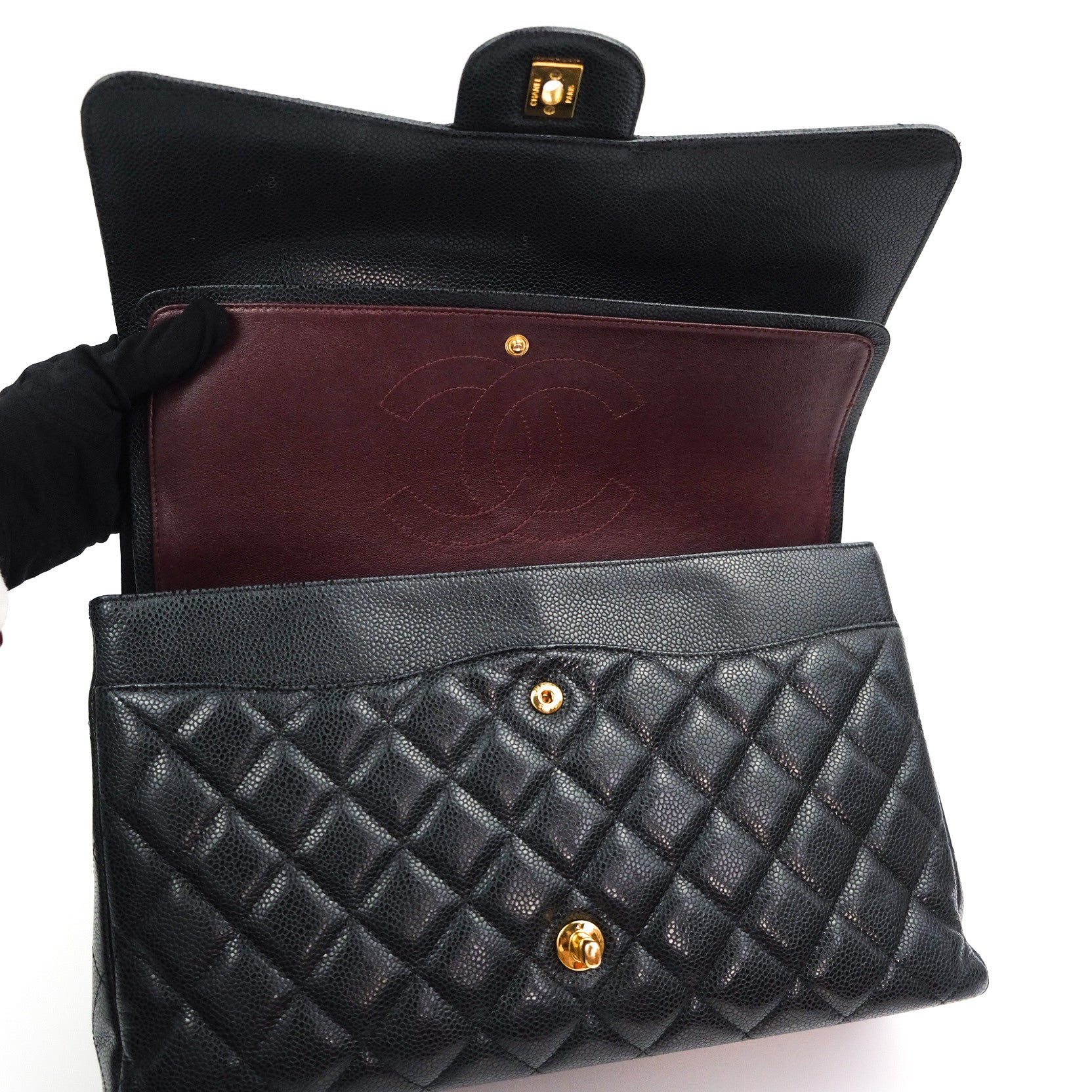 Chanel Classic Double Flap Maxi Bag in Black Caviar Leather with Gold Hardware - Luxury Handbag for Women, Perfect for Evening Events & Special Occasions