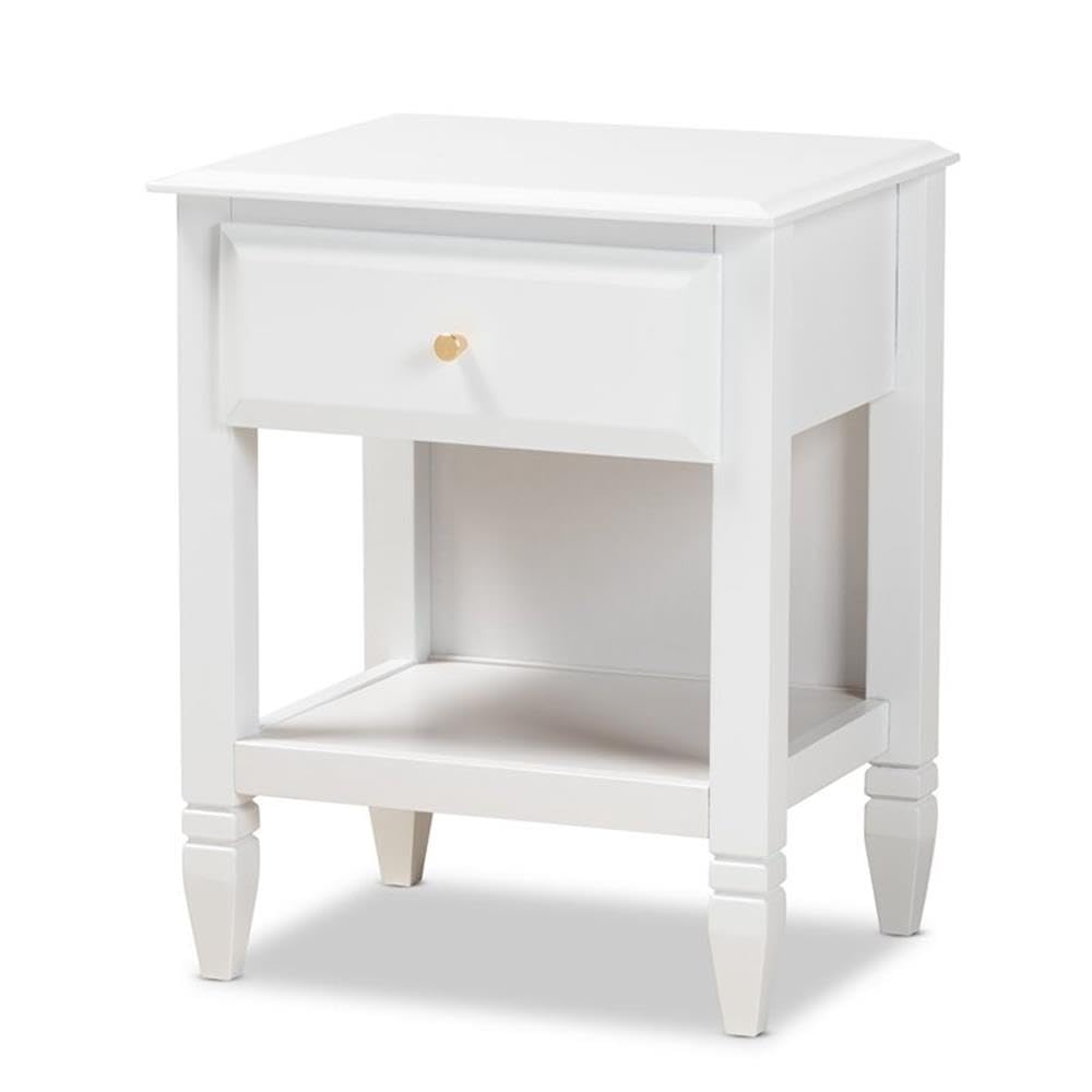 Baxton Studio Naomi Classic Transitional White Wood Nightstand with 1 Drawer - Perfect for Bedroom, Living Room & Guest Room Storage