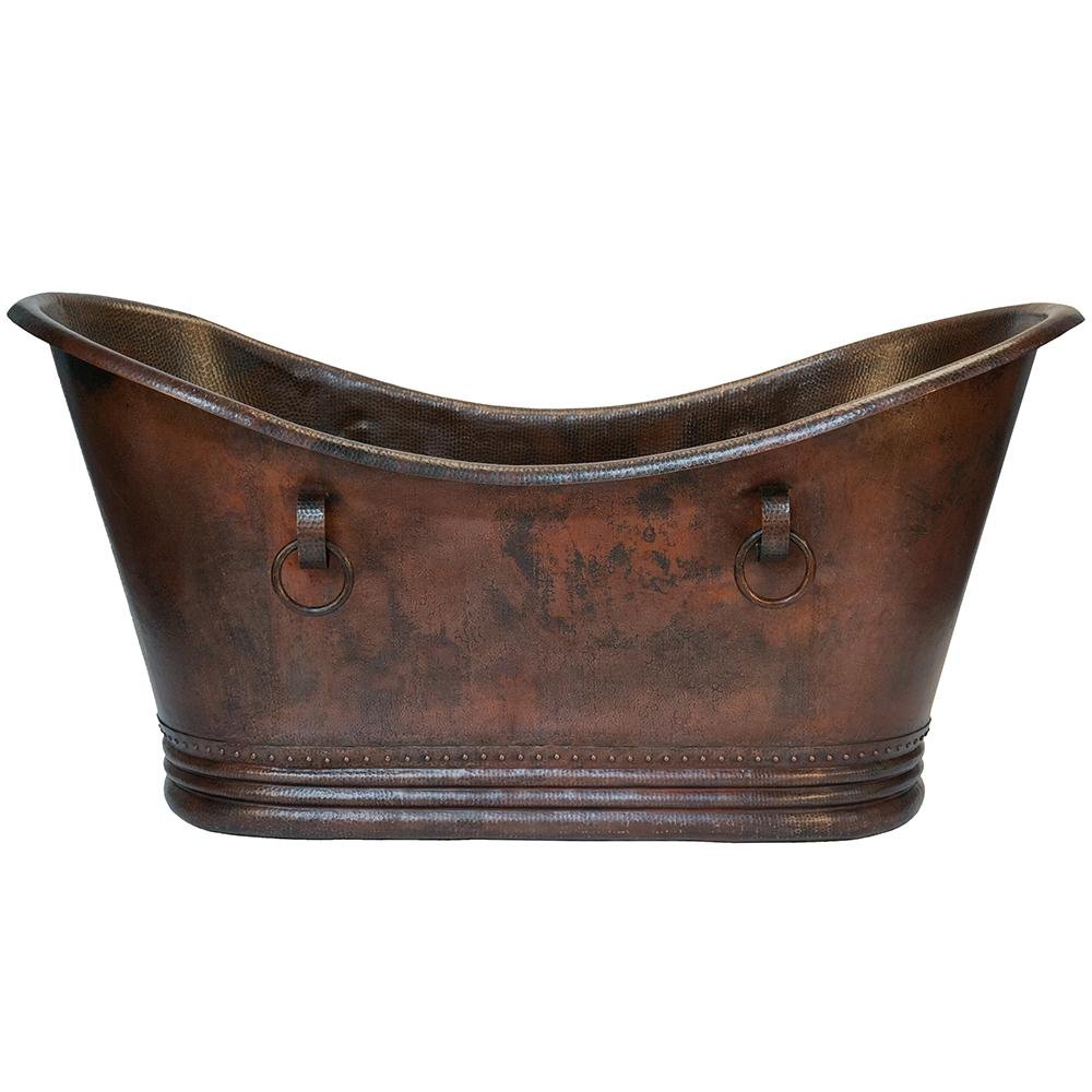 Premier 72-Inch Hammered Copper Double Slipper Bathtub with Rings (BTDR72DB) - Luxurious Freestanding Soaking Tub for Master Bathroom & Spa Retreat