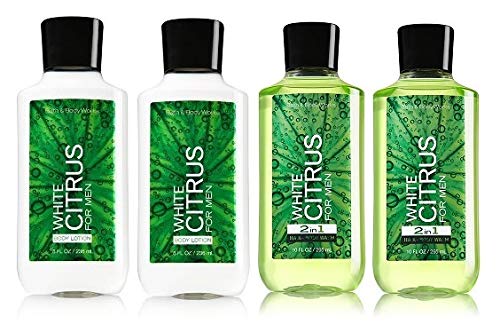 Bath & Body Works White Citrus Men's Gift Set - 2 Body Lotions & 2 2-in-1 Hair & Body Washes (4-Piece) | Fresh Scent for Daily Shower & Skincare Routine | Perfect for Gifts, Travel & Gym Essentials