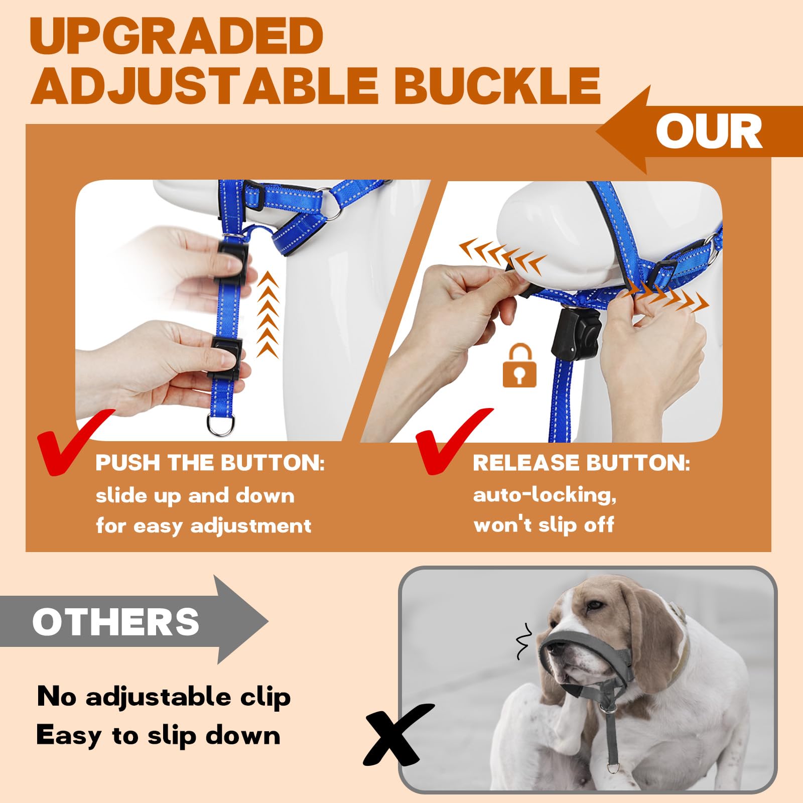 No Pull Gentle Leader Soft Padded Dog Head Halter Collar - Adjustable Training Leash for Small, Medium & Large Dogs - Reflective & Comfortable for Better Control - Perfect for Walking, Training & Outdoor Adventures (Blue, Size 4)
