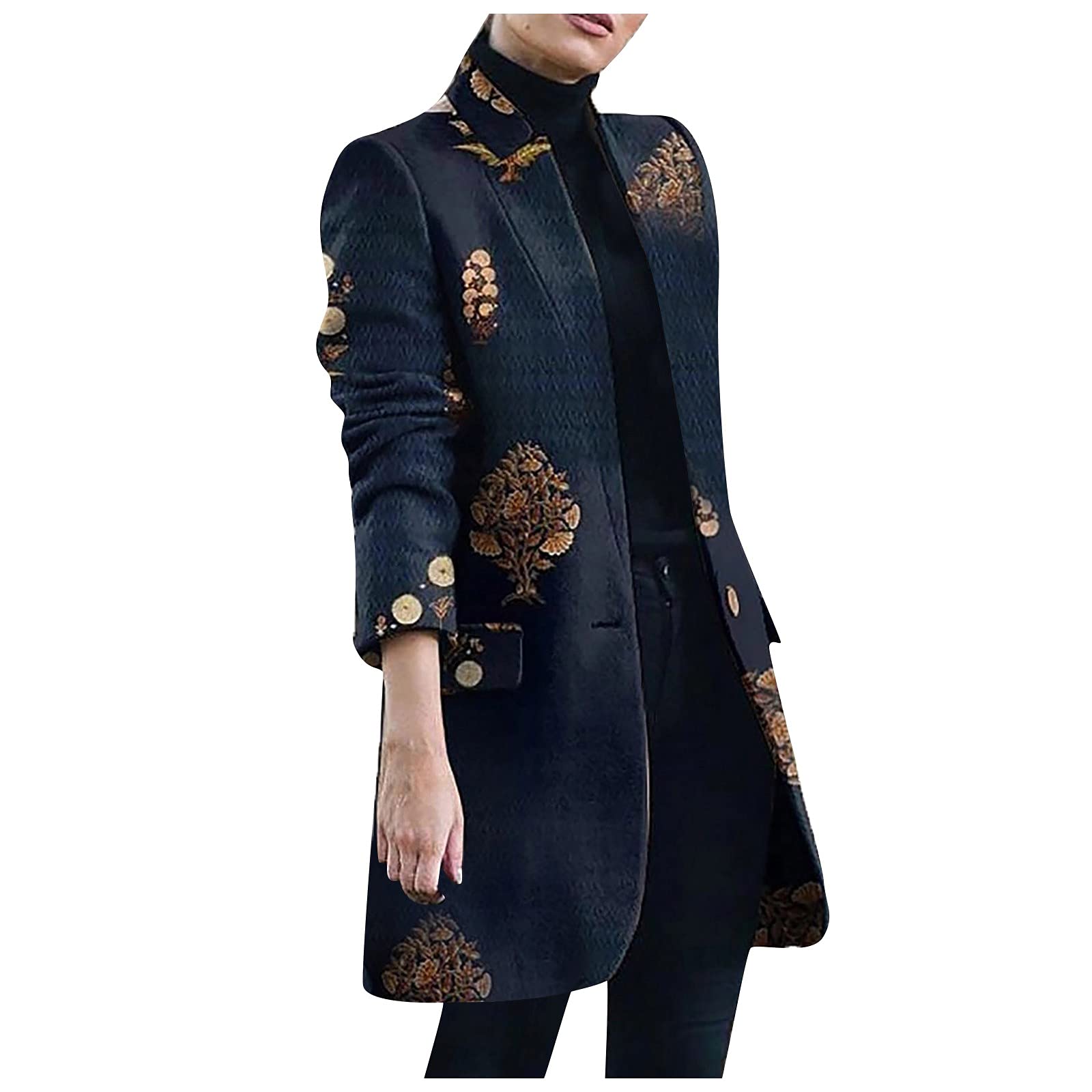 Women's Plaid Wool Blend Pea Coat - One Breasted Midi Length Winter Outerwear for Work, Travel & Casual Wear