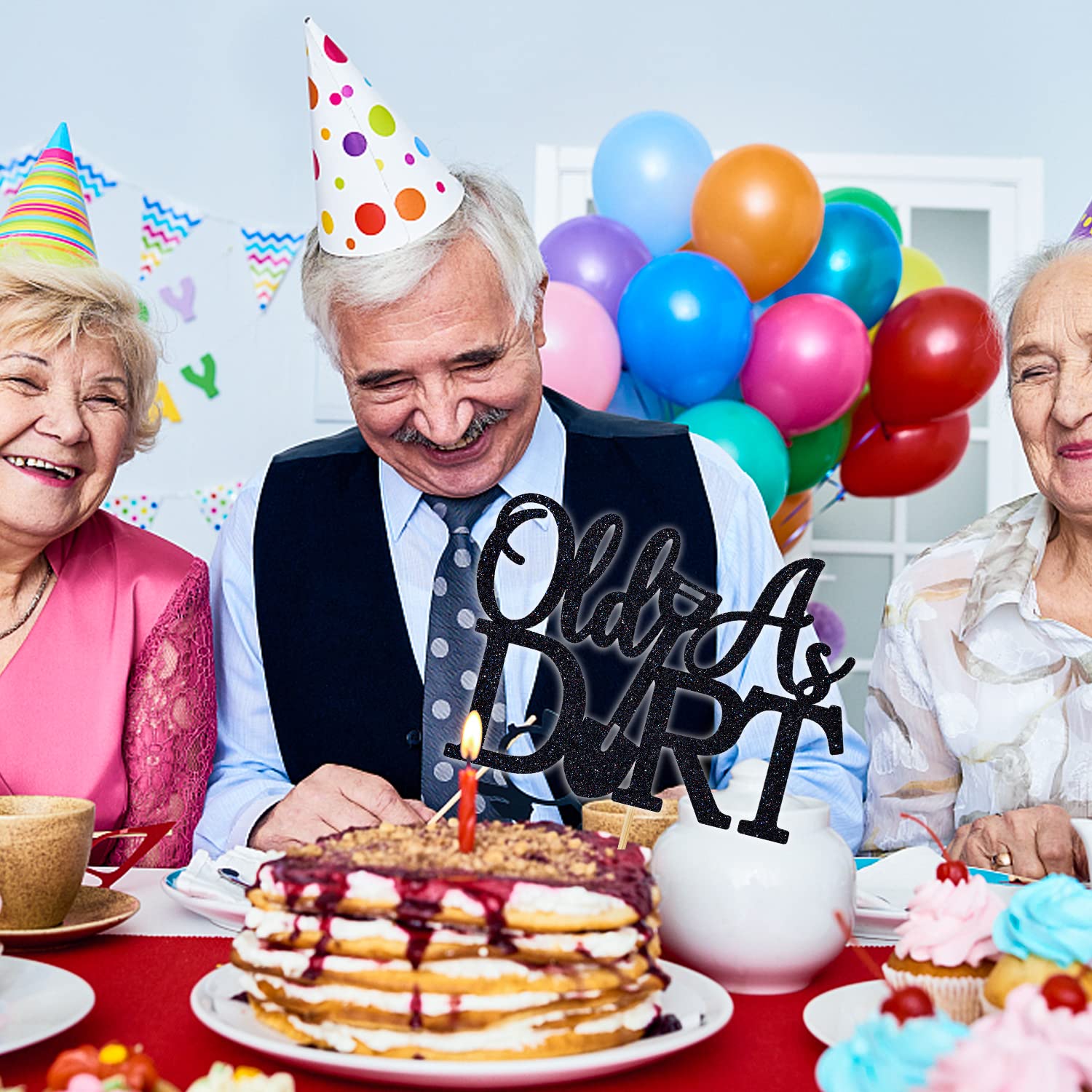 Funny 40th 50th 60th 70th Birthday Cake Topper - 'Holy Shit You're Old' & 'Your Ass is Old' Novelty Decor for Men & Women - Black Glitter Party Supplies - Perfect for Milestone Birthday Celebrations & Retirement Parties