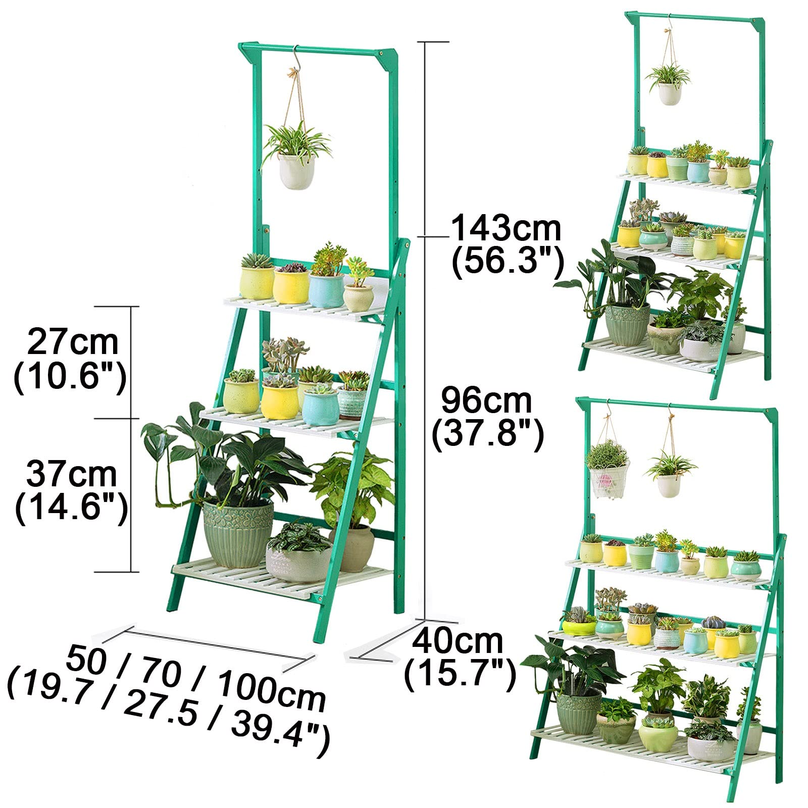 3-Tier Bamboo Plant Shelf Organizer - Indoor/Outdoor Hanging Flower Pot Stand, Folding Ladder Display Rack for Home Decor | Perfect for Balcony, Patio & Living Room Plant Arrangements