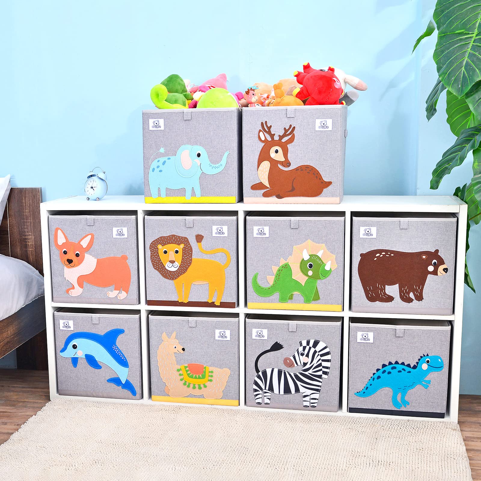 CLCROBD Foldable Fabric Animal Cube Storage Bin - 13 Inch Toy Organizer Box for Kids Nursery & Playroom (Alpaca Design) - Perfect for Stuffed Animals, Books & Toys Organization