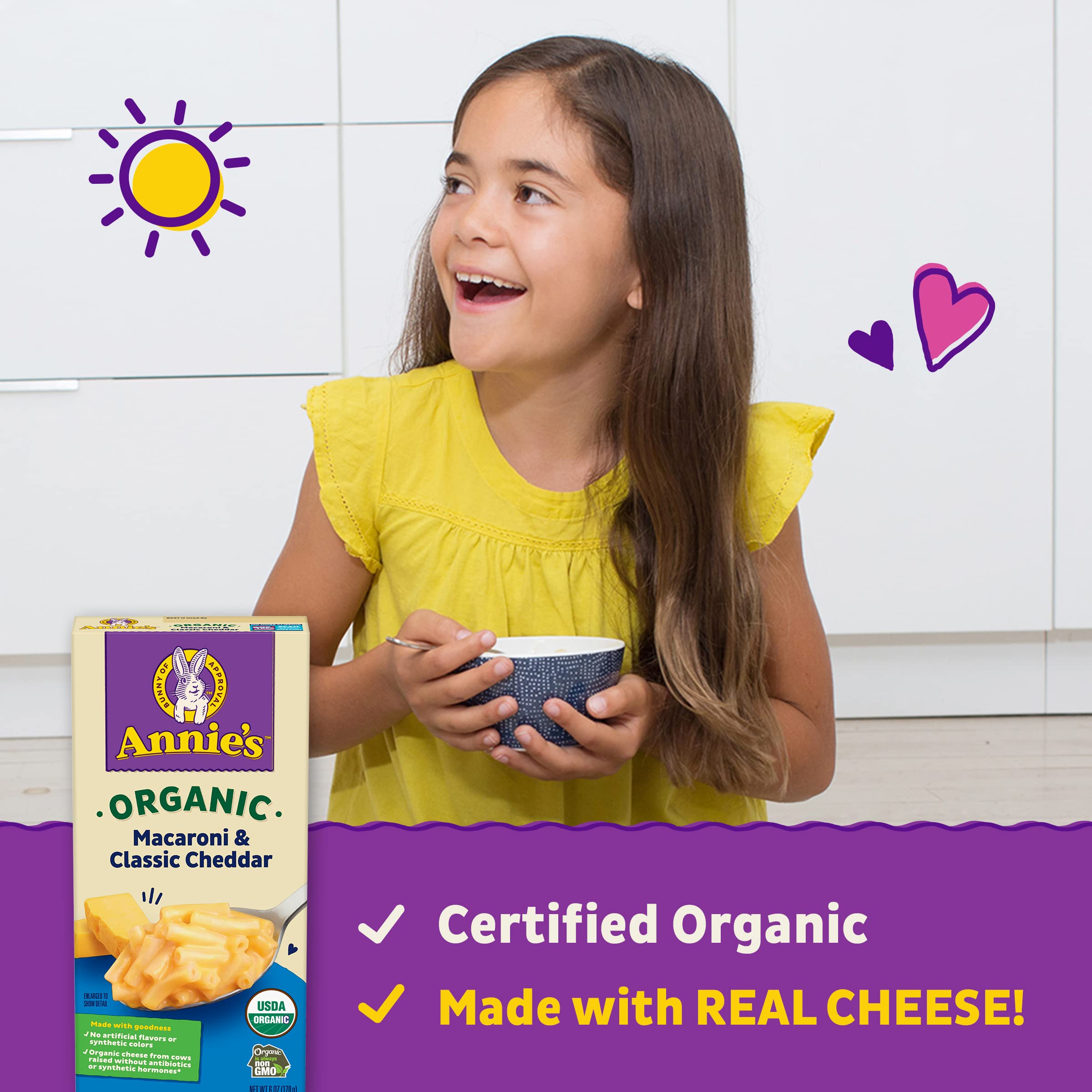Organic Macaroni and Classic Cheddar Cheese | Annie's Mac and Cheese | 6 oz (Pack of 12) | Quick Dinner, Kids Lunch & Easy Snacks for School or Home