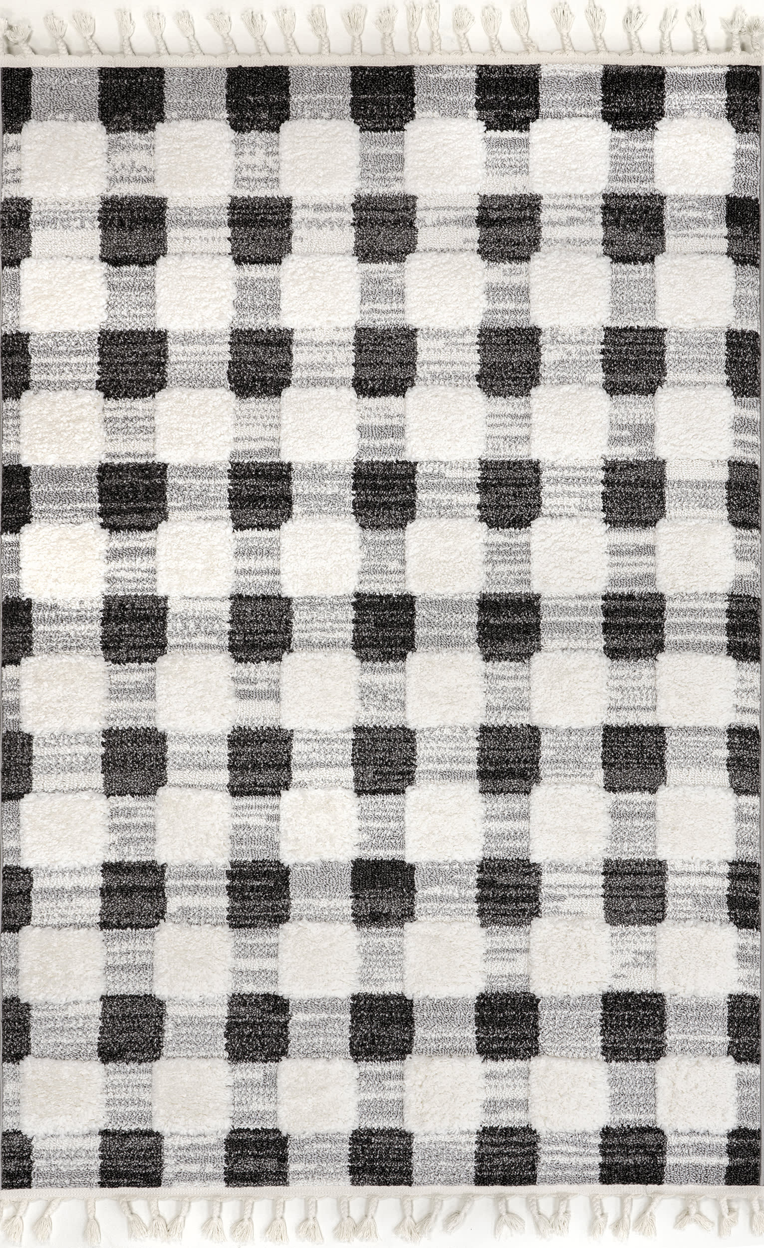 Anahi Lifted Plaid Rug - Soft Grey Modern Farmhouse Area Rug for Living Room, Bedroom & Office - Cozy & Stylish Home Decor