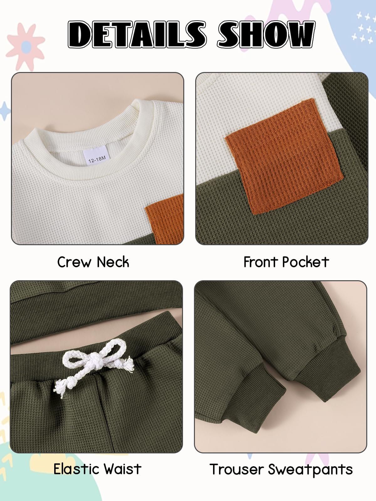 Toddler Baby Boy Fall Winter Clothes Set - Little Dude Print Embroidered Long Sleeve Sweatshirt & Pants Waffle Knit Outfit | Cozy Playtime & Outdoor Adventures