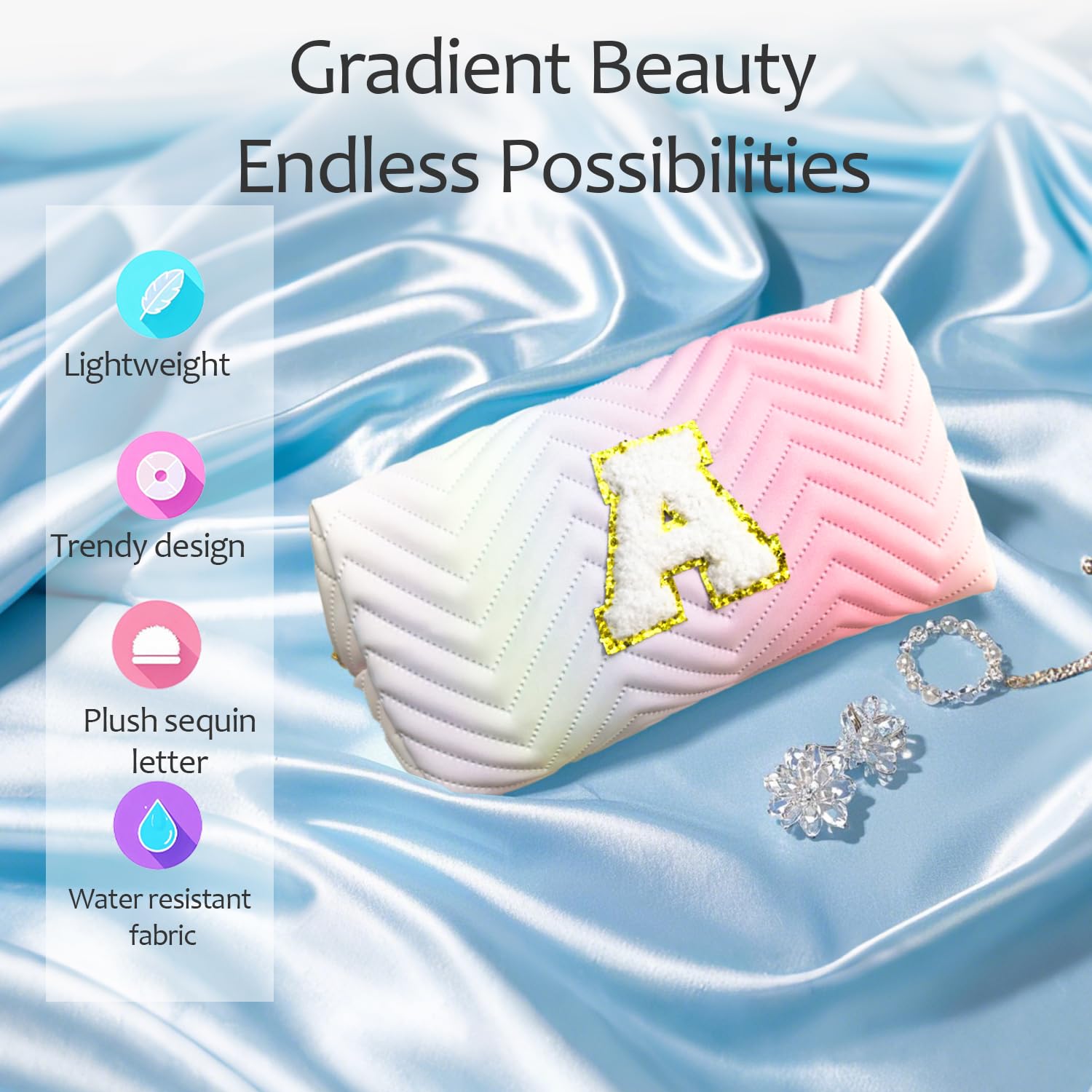 2-Pack Quilted Makeup Bag Set - Large & Small Cosmetic Organizer with Zipper Closure - Perfect for Travel, Toiletries & Purse Organization - Cute Personalized Initial Gift for Women, Teens & Girls (Pink) - Ideal for Daily Makeup Storage, Gym Essentials & Weekend Getaways