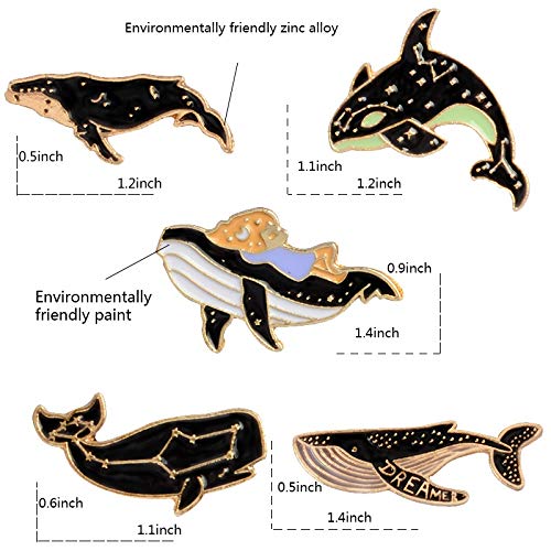 5-Piece Cute Cartoon Enamel Pin Set - Punk Brooches & Lapel Pins for Women, Girls & Kids - Whale Design - Costume, Clothing & Bag Accessories - Perfect for School, Gifts & Fashion Outfits