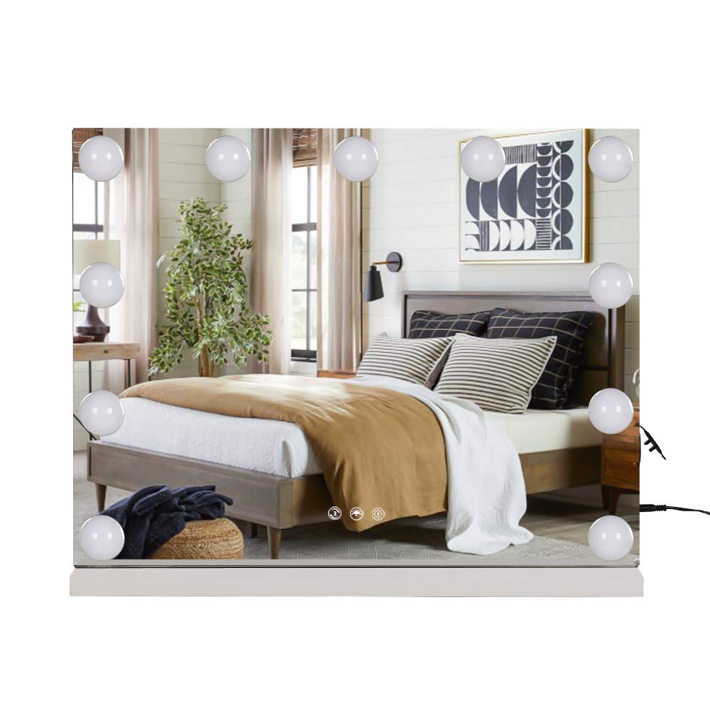Hollywood Style LED Touch Screen Vanity Mirror with 13 Bulbs - White Square Base for Makeup & Dressing Room