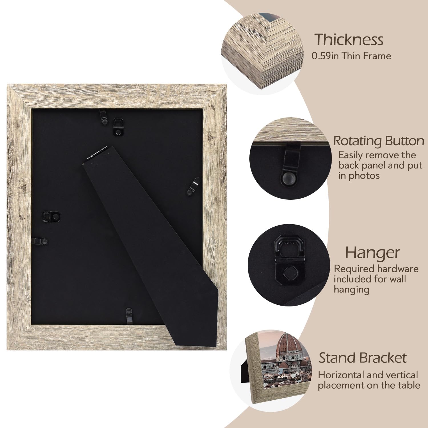 Golden State Art 8x10 Picture Frame - Country Wood Grain Style - Tabletop or Wall Display - Perfect for Photos, Gifts, Wedding Portraits & Home Decor (2 Pack, Beige) | Ideal for Living Room, Bedroom, Office & Gallery Wall Displays