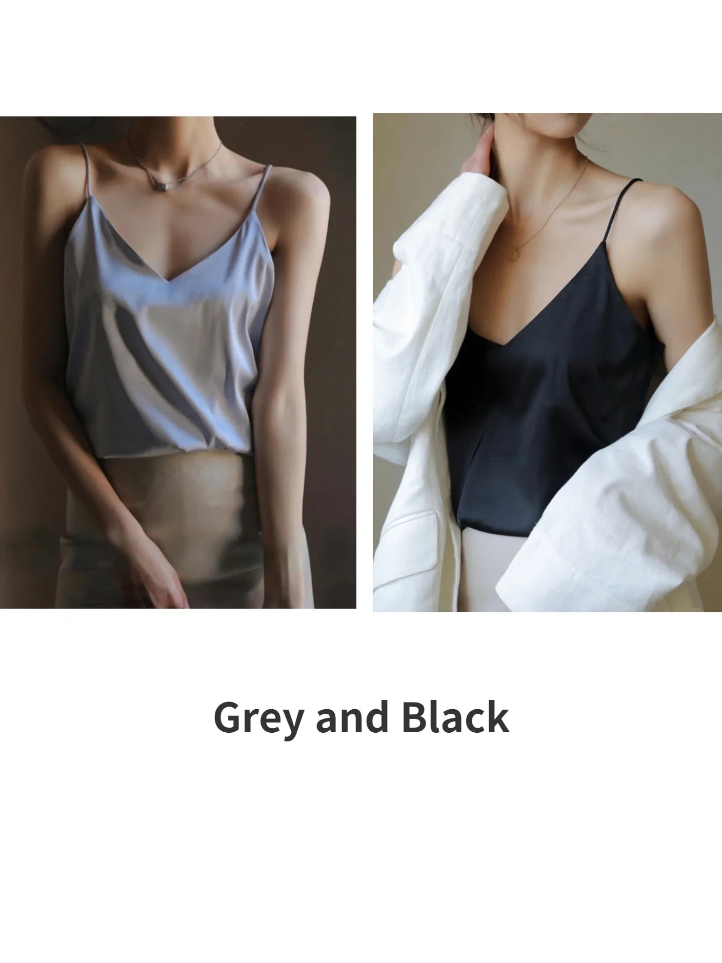 Acetate Satin Grey Camisole for Women - Loose Summer Spaghetti Strap Tank Top with V-Neck & Backless Design | Perfect for Layering, Beachwear & Night Out