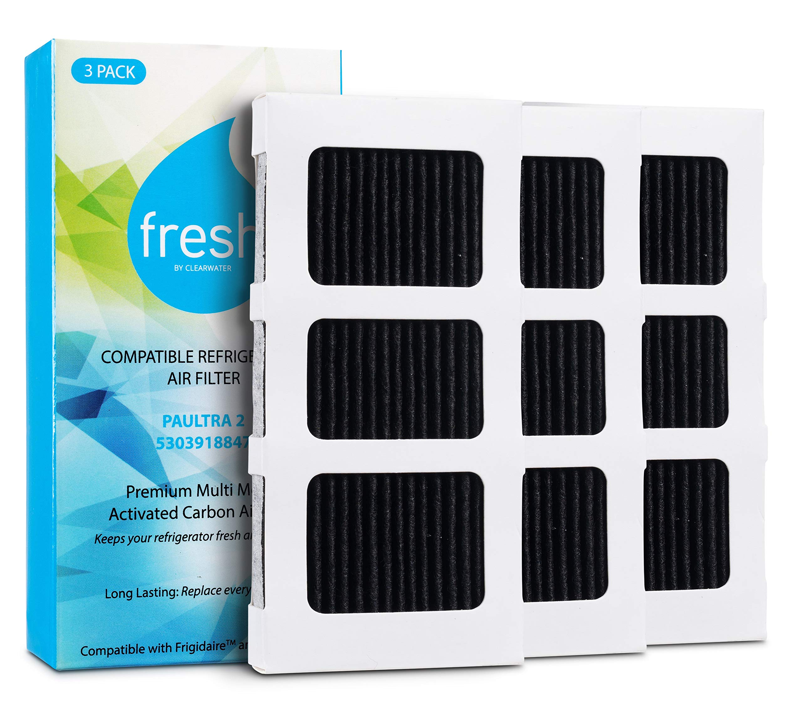 FRESH Paultra2 Refrigerator Air Filter Replacement for Frigidaire - PureAir Ultra 2, Electrolux 242047805, 5303918847, EAP12364179 (3 Pack) - Eliminates Odors & Improves Air Quality - Perfect for Kitchens, Homes & Offices