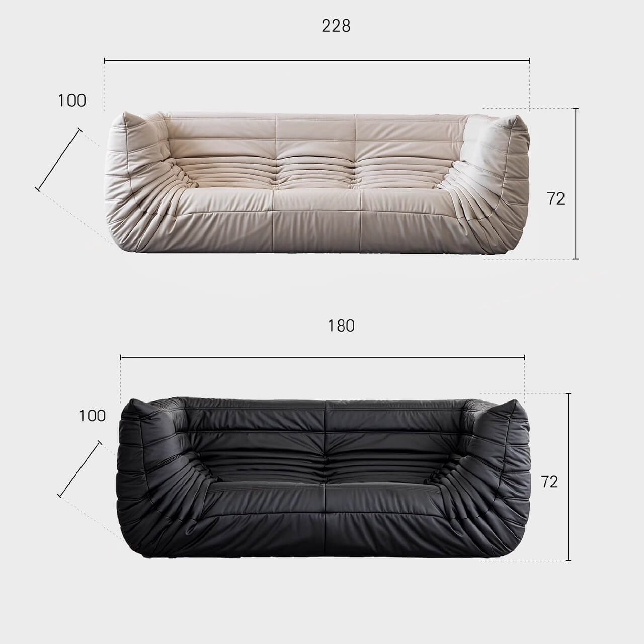 Premium Black Microfiber Leather Sofa - Ultra Comfortable Caterpillar Design, 70.87