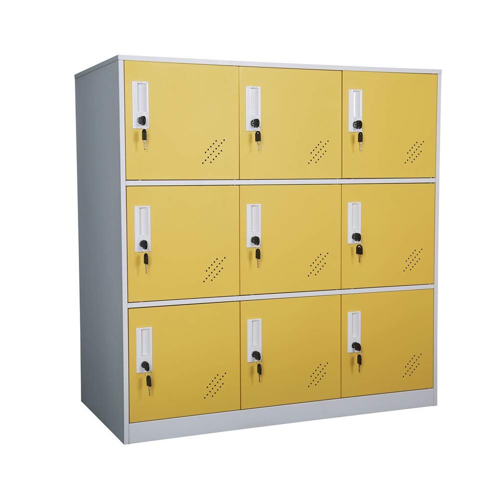 Metal Storage Cabinet with Lock - Organizer for Toys, Clothes & Personal Belongings - Compact Living Room Storage Solution (Yellow, 9D) - Perfect for Kids' Rooms, Closet Organization & Home Office Storage