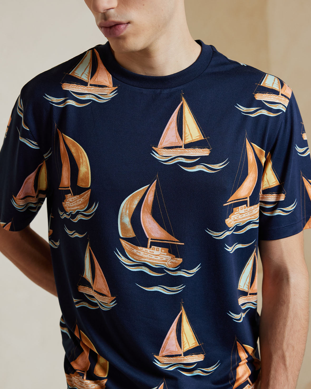 Sailboat Print Short Sleeve Pajama Set for Women - Soft Cotton Sleepwear for Summer Nights & Relaxing at Home