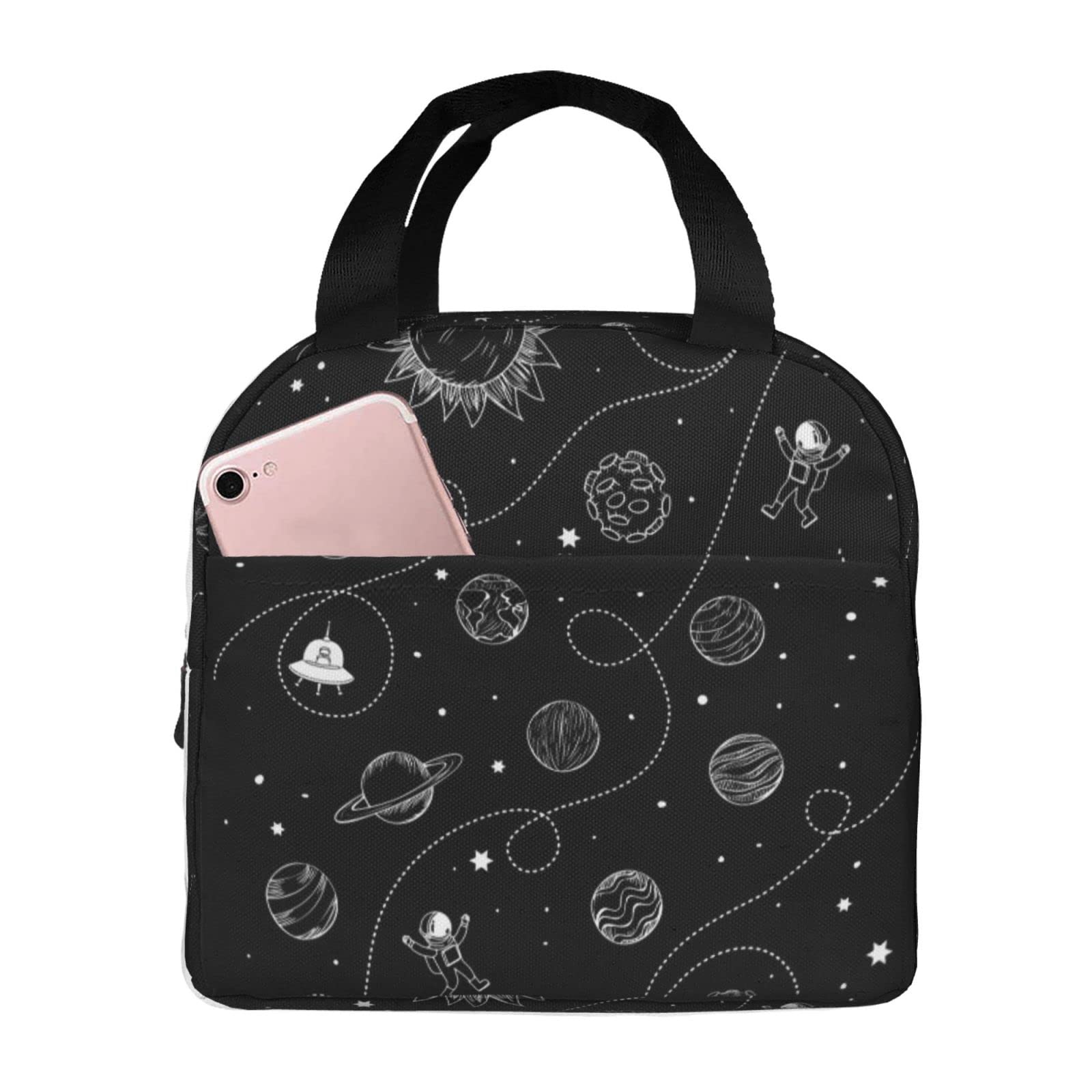 Cute Planets Cartoon Insulated Lunch Bag with Adjustable Shoulder Strap - Thermal Lunch Box for Women & Men, Perfect for Office, School, Picnics & Outdoor Activities