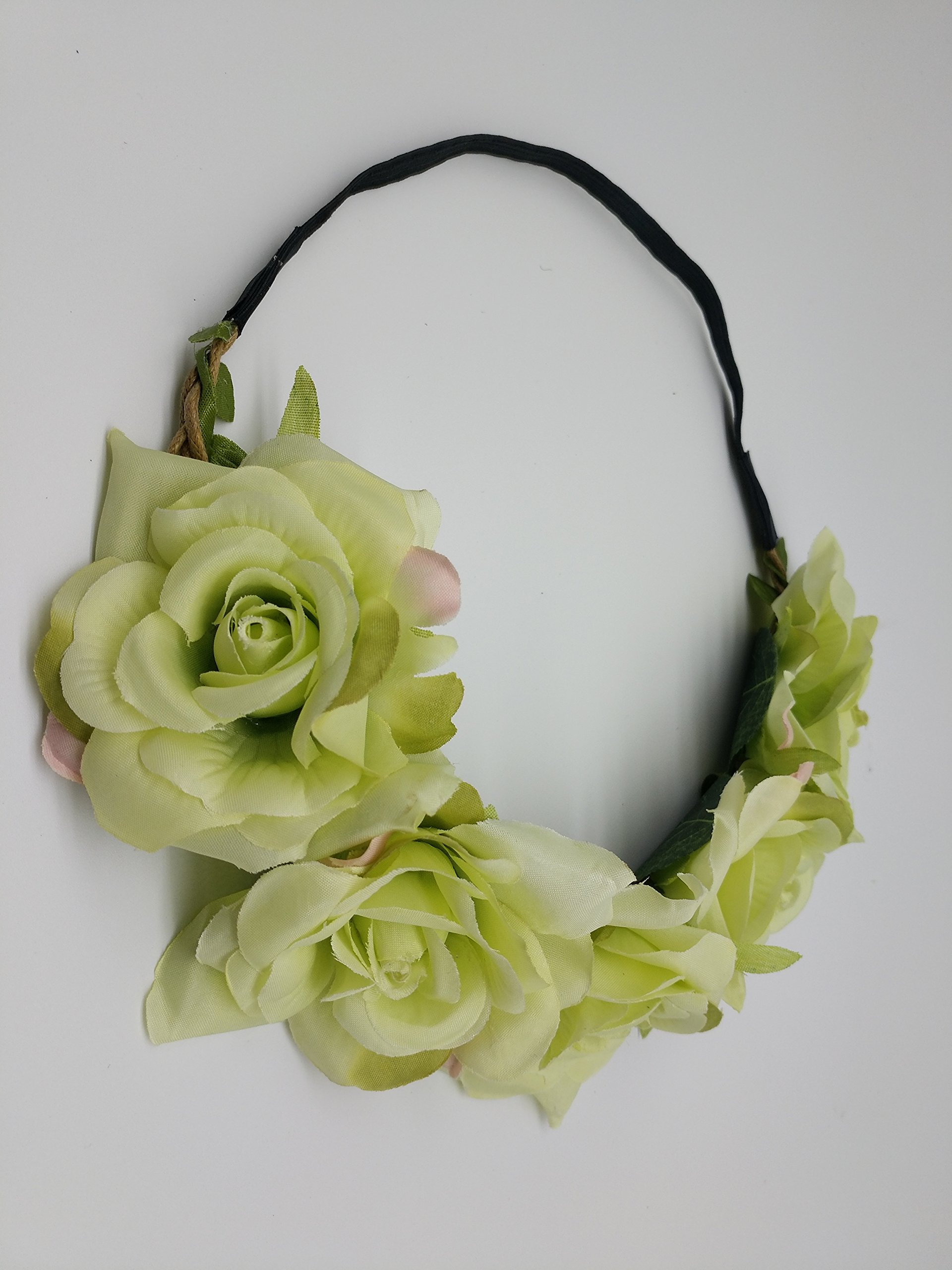 Sanrich Realistic Rose Flower Crown Headband for Women & Girls - Light Green Fake Floral Hair Wreath for Maternity Photoshoots, Bridal Accessories, Pet Costumes & Boho Fashion