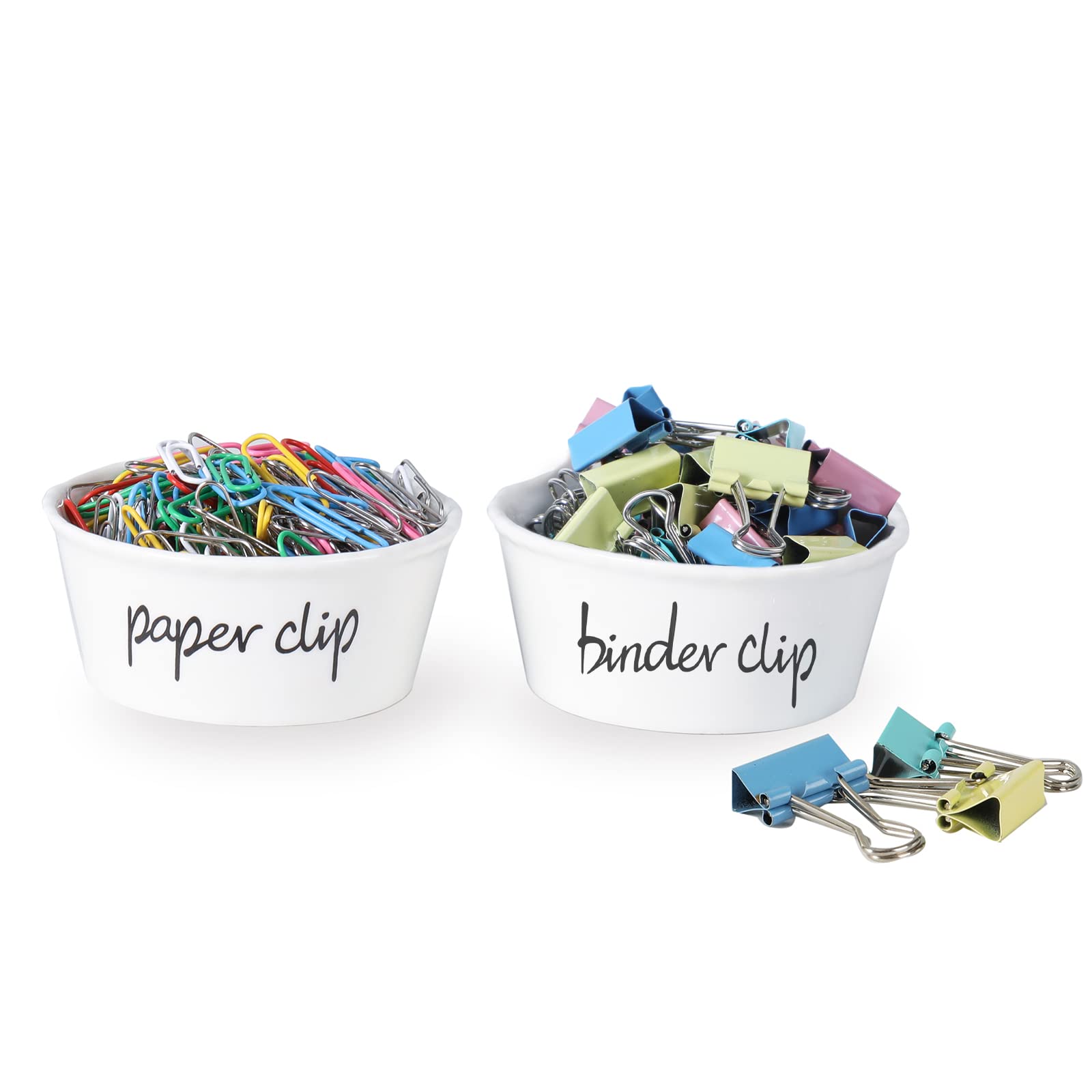 ONTUBE Ceramic Paper Clip Holder and Binder Clip Organizer Set - Stylish Office Desk Accessory for Organizing Stationery, Perfect for Home, Office, or School Use (White)